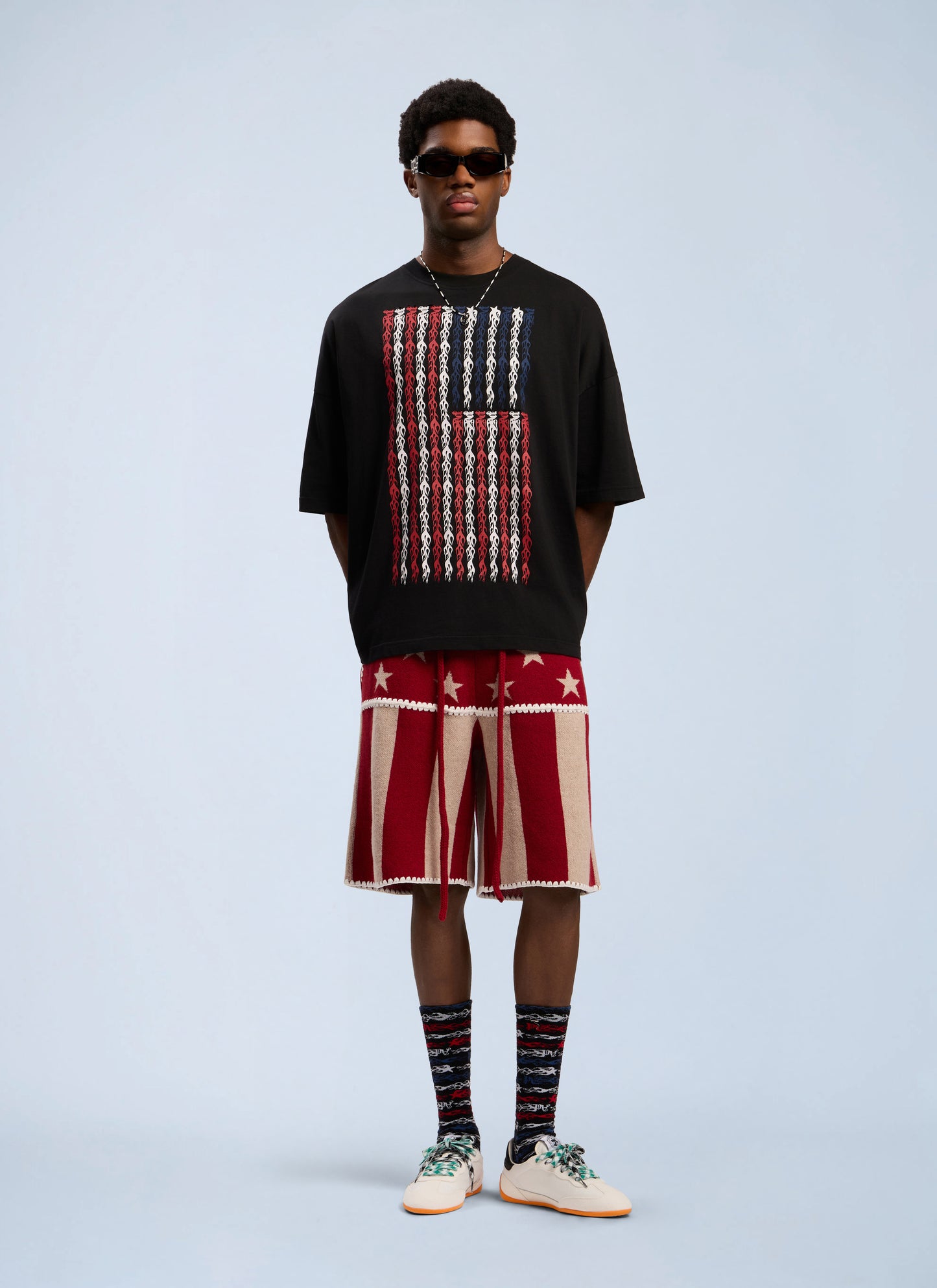 Palm Angels Men Flames Flag Loose T-Shirt PALM ANGELS