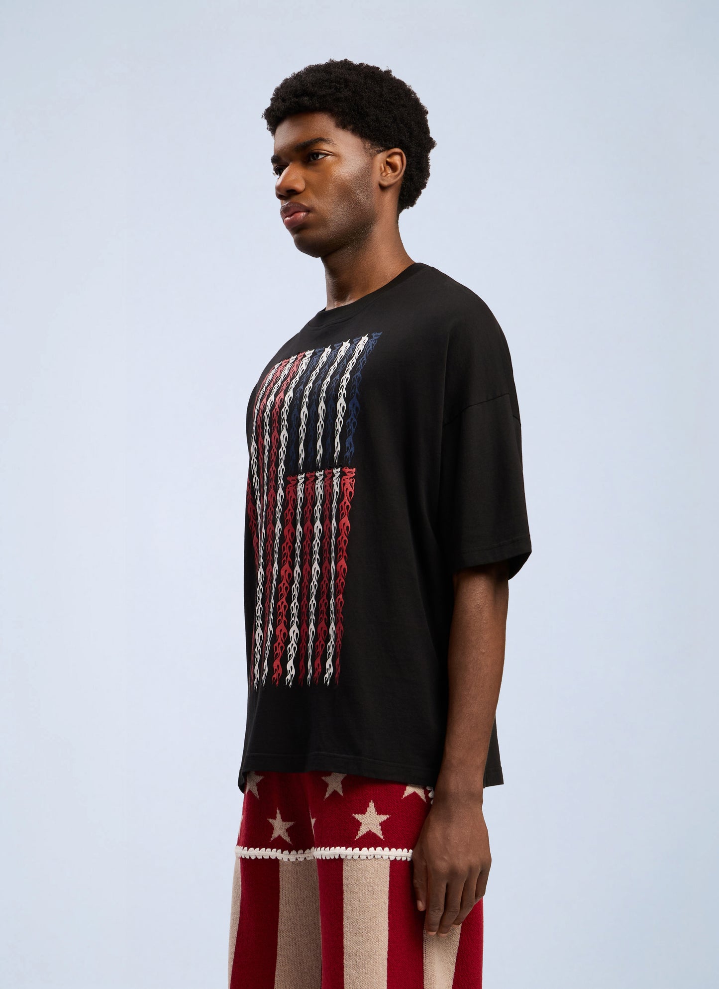 Palm Angels Men Flames Flag Loose T-Shirt PALM ANGELS