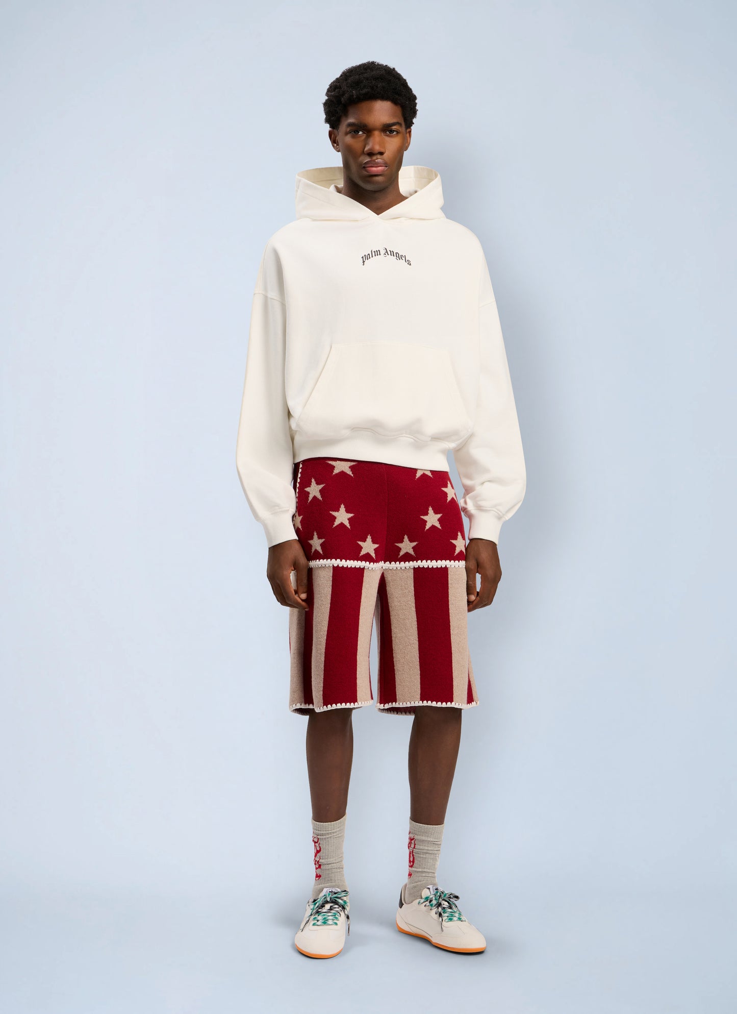 Palm Angels Men Back Curved Logo Loose Hooded Sweatshirt PALM ANGELS