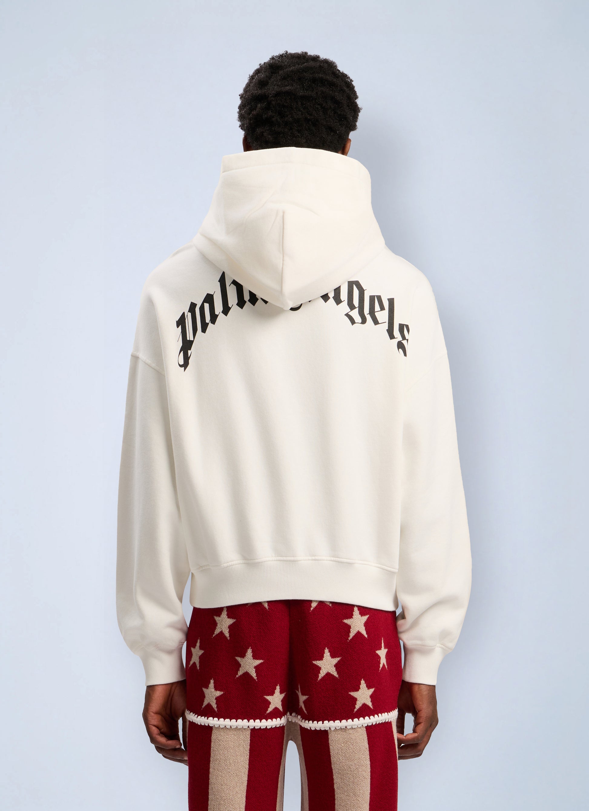 Palm Angels Men Back Curved Logo Loose Hooded Sweatshirt PALM ANGELS