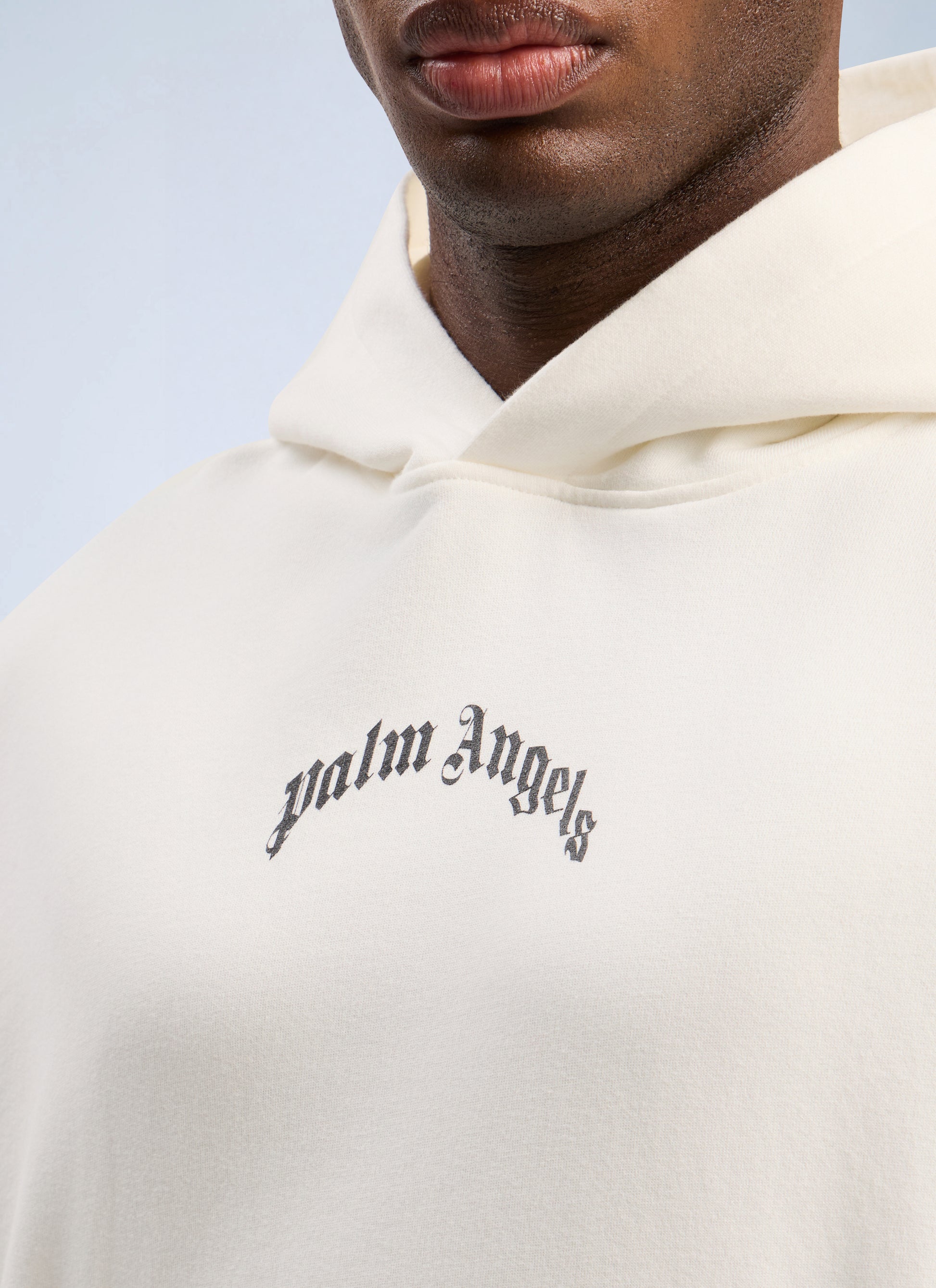 Palm Angels Men Back Curved Logo Loose Hooded Sweatshirt PALM ANGELS