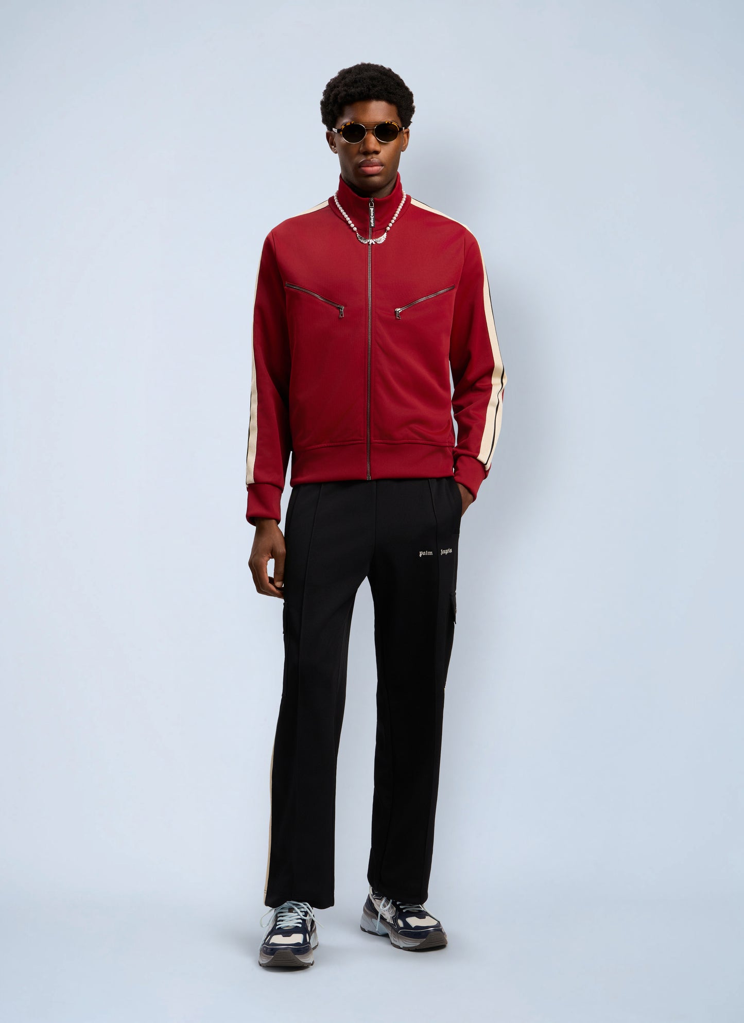 Palm Angels Men Curved Logo Zip-Up Track Jacket PALM ANGELS