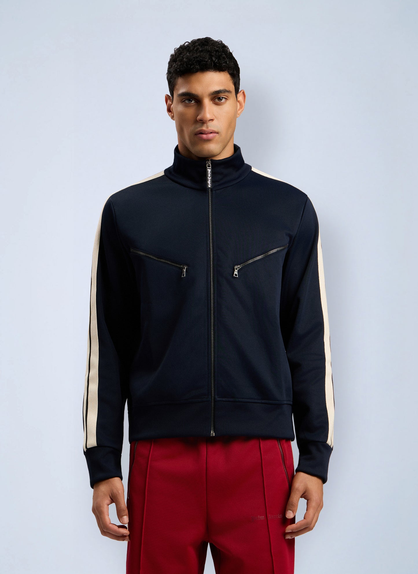 Palm Angels Men Curved Logo Zip-Up Track Jacket PALM ANGELS