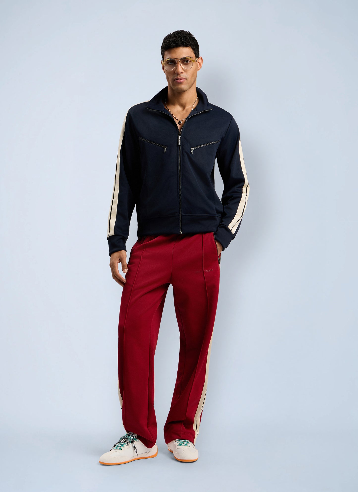 Palm Angels Men Curved Logo Zip-Up Track Jacket PALM ANGELS