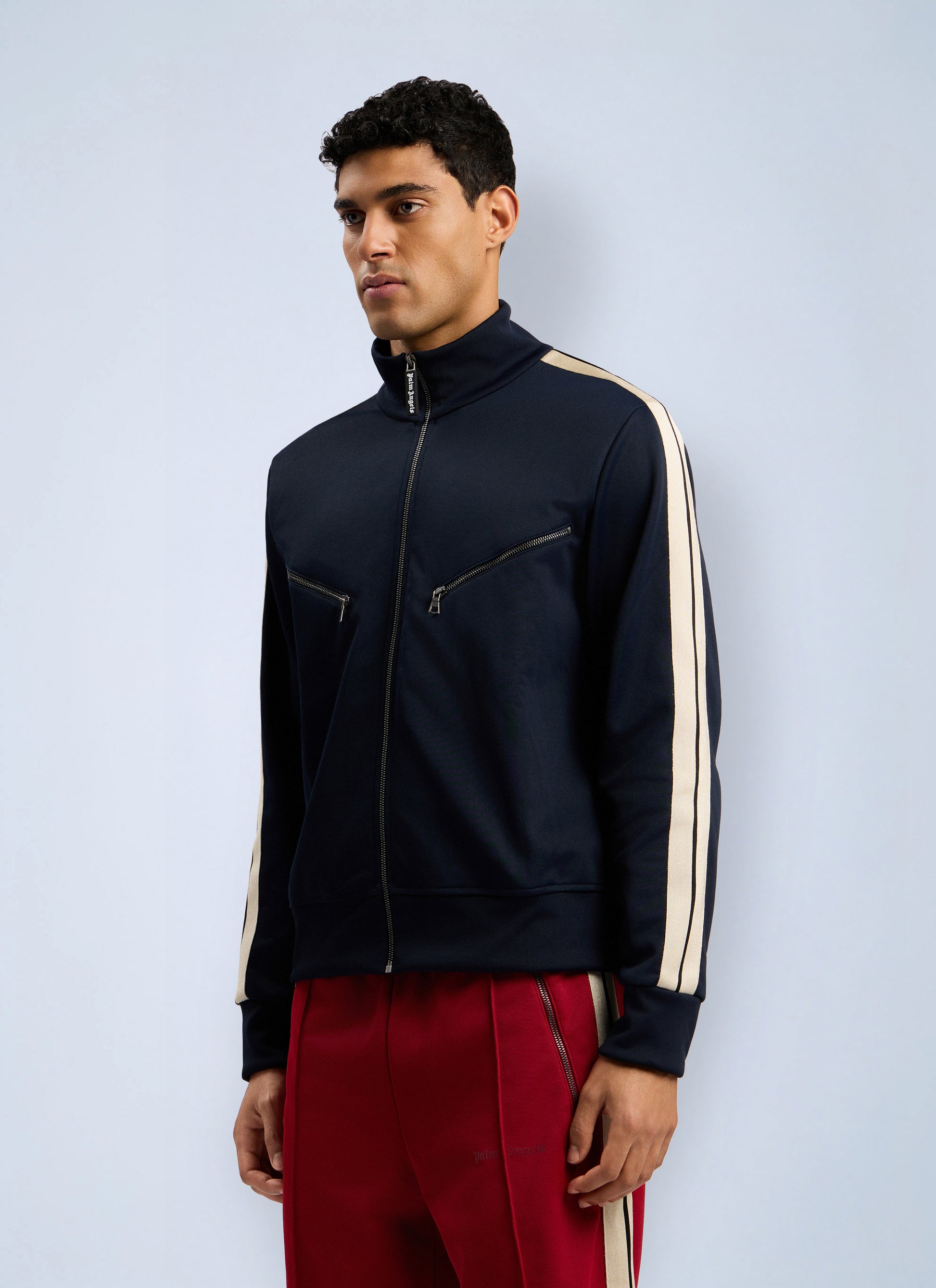 Palm Angels Men Curved Logo Zip-Up Track Jacket PALM ANGELS