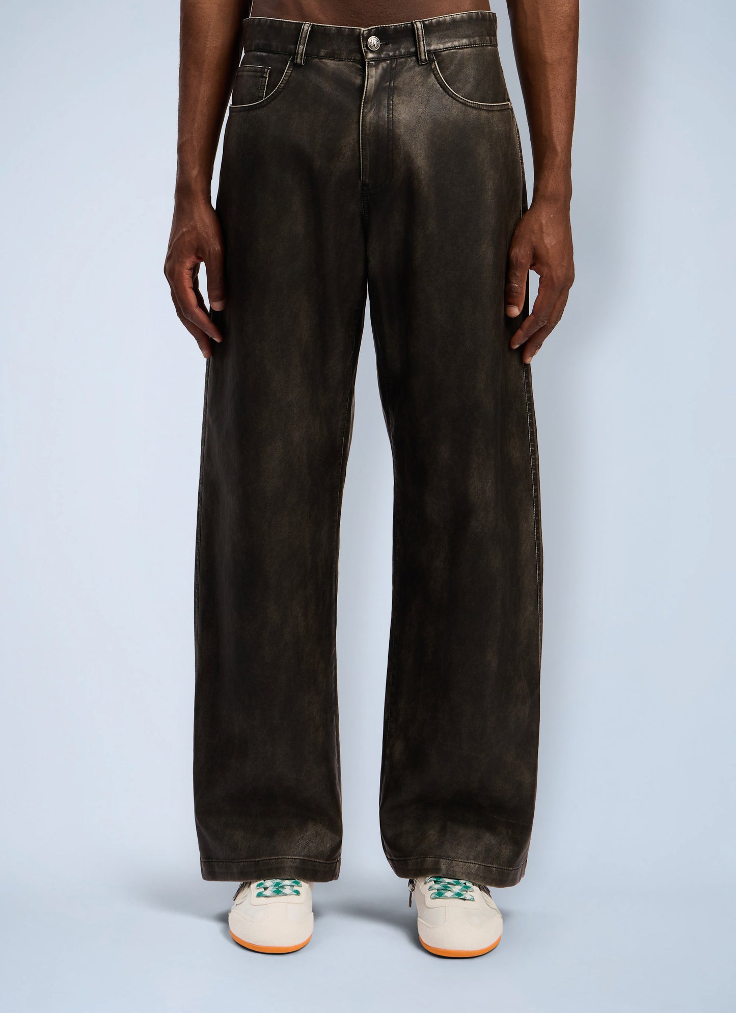 Palm Angels Men Curved Logo Coated Pants PALM ANGELS