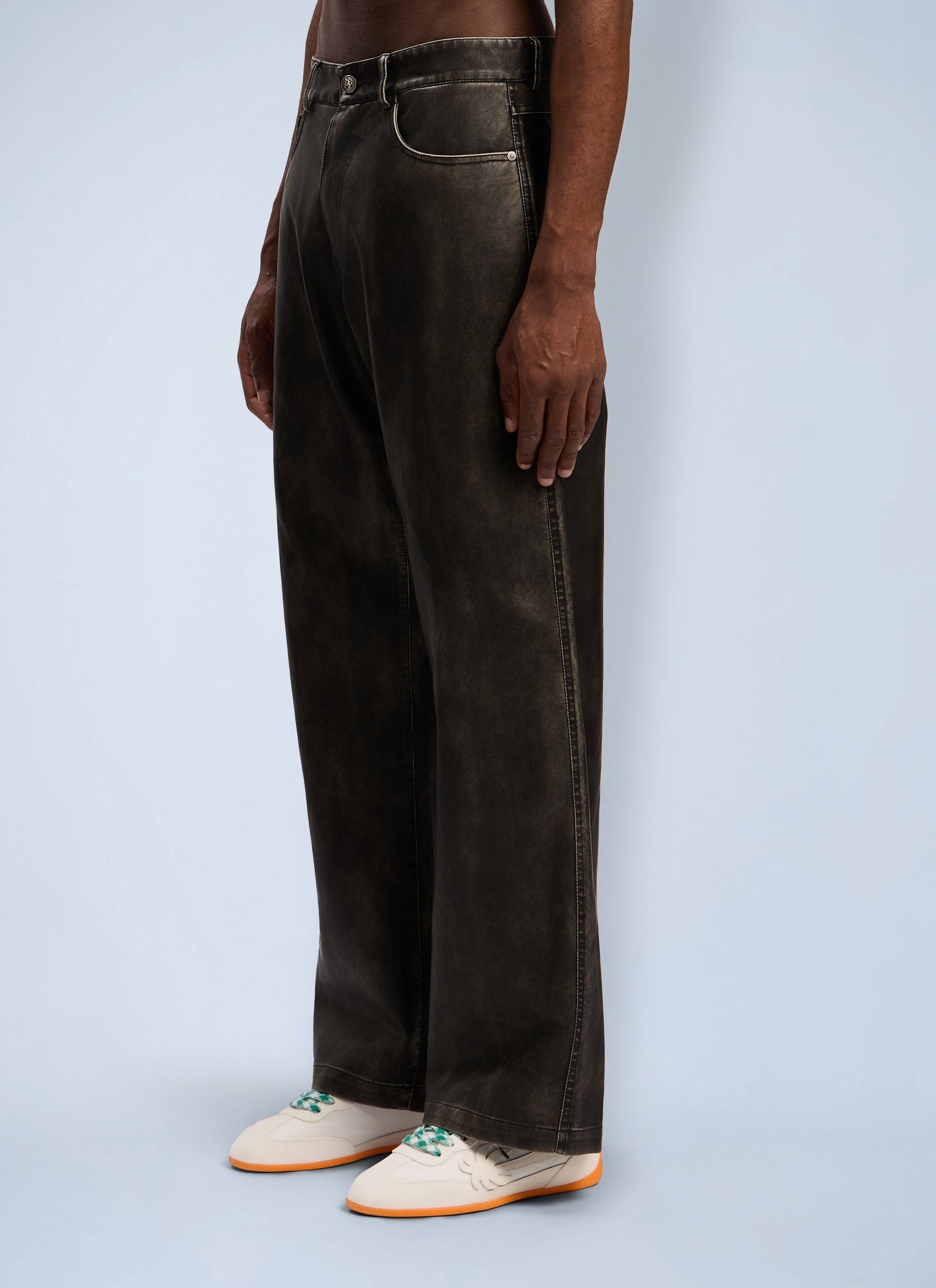 Palm Angels Men Curved Logo Coated Pants PALM ANGELS