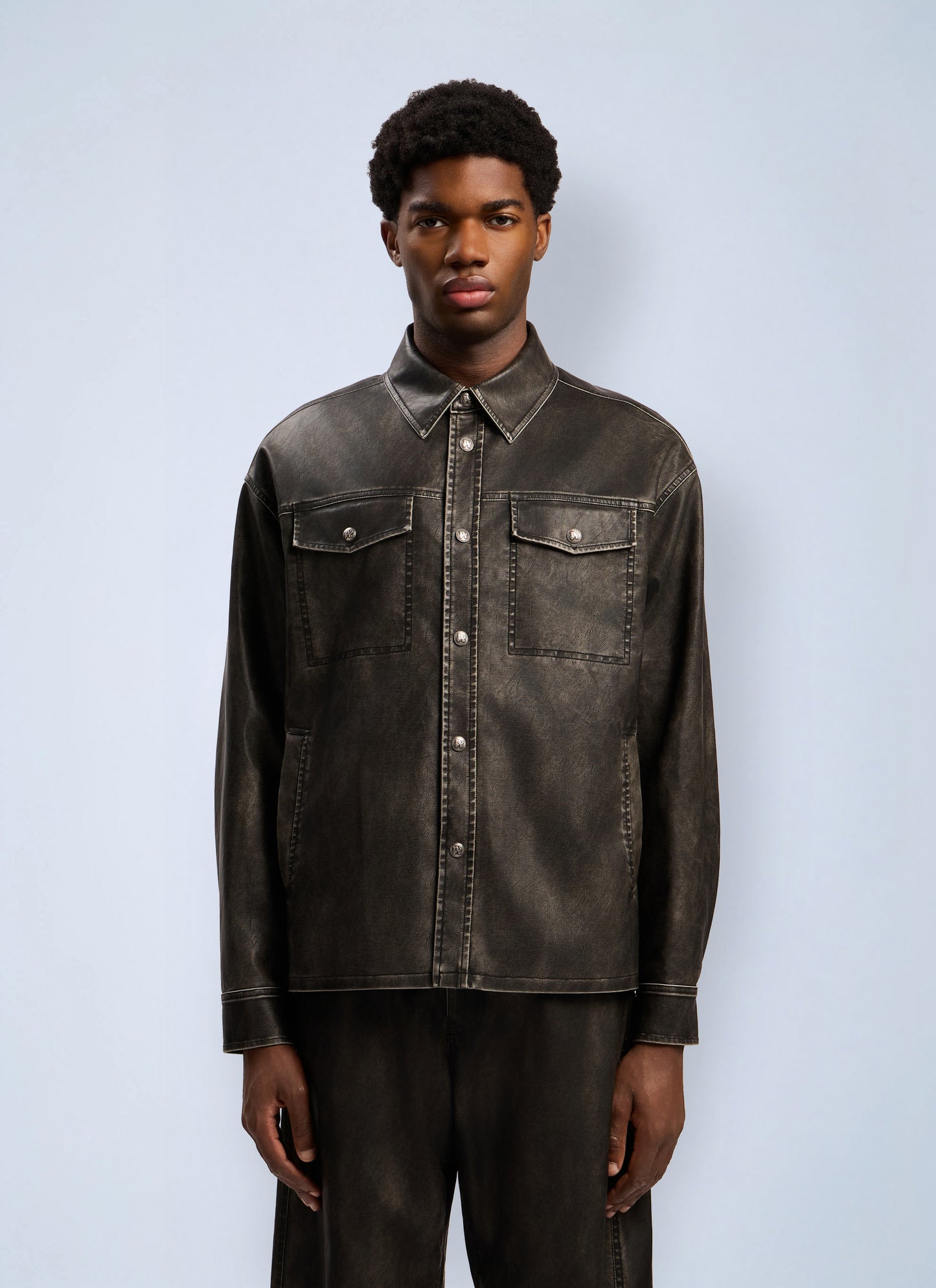 Palm Angels Men Curved Logo Coated Overshirt PALM ANGELS