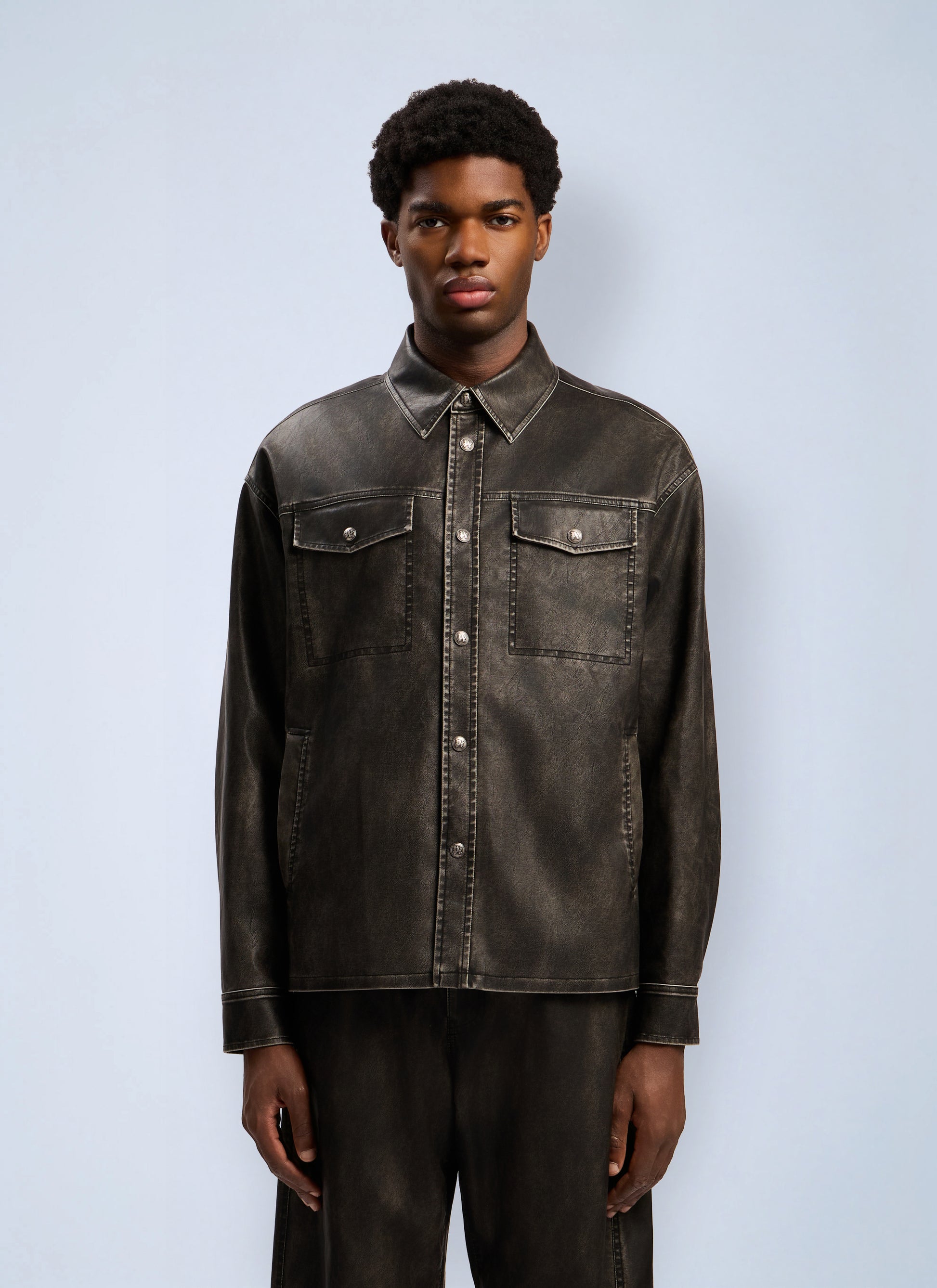 Palm Angels Men Curved Logo Coated Overshirt PALM ANGELS