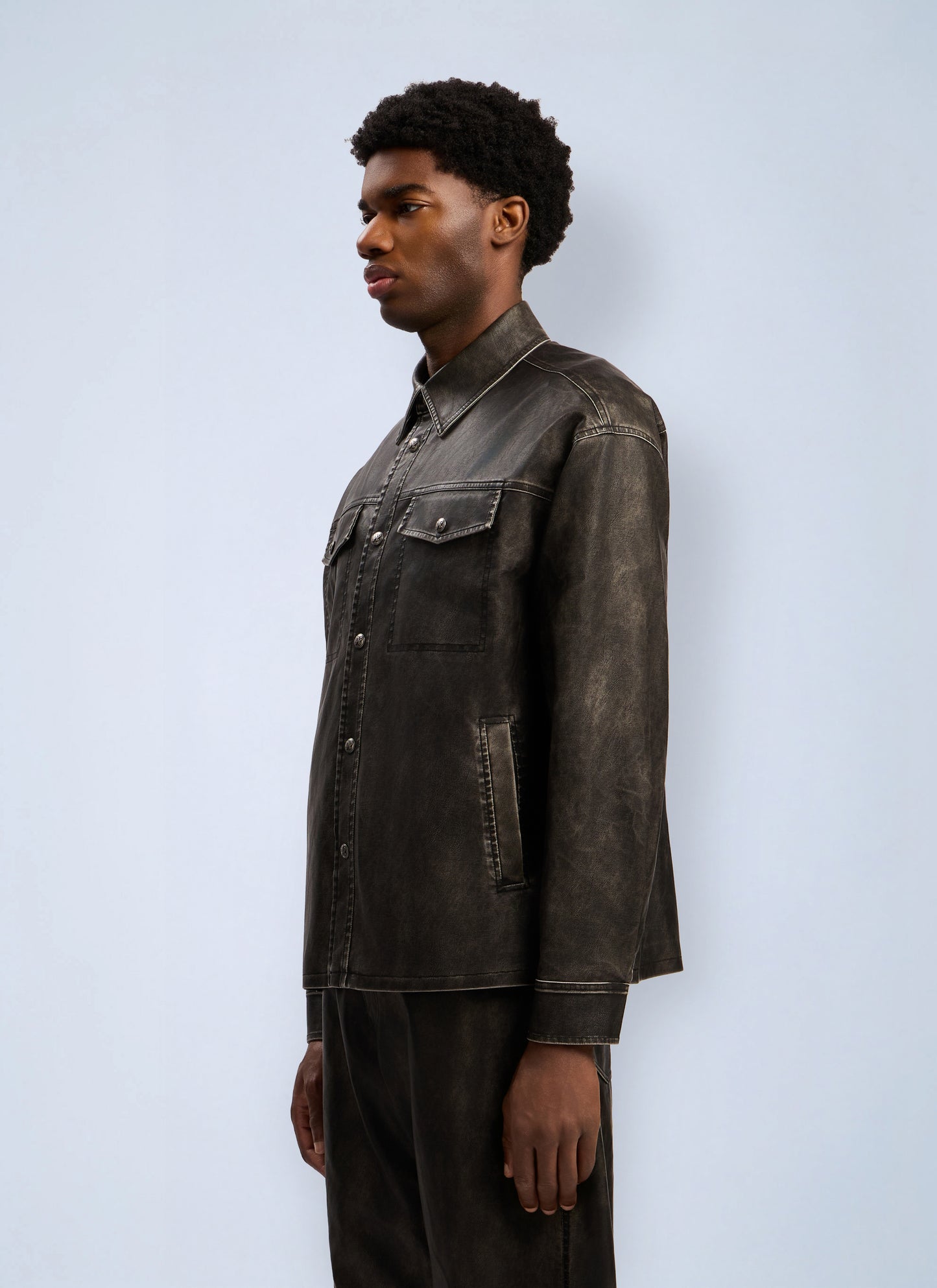 Palm Angels Men Curved Logo Coated Overshirt PALM ANGELS