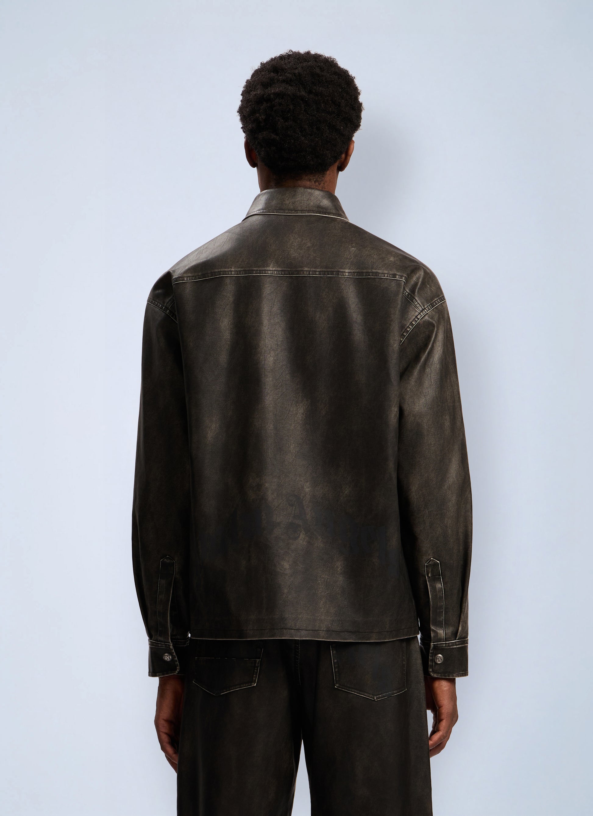 Palm Angels Men Curved Logo Coated Overshirt PALM ANGELS