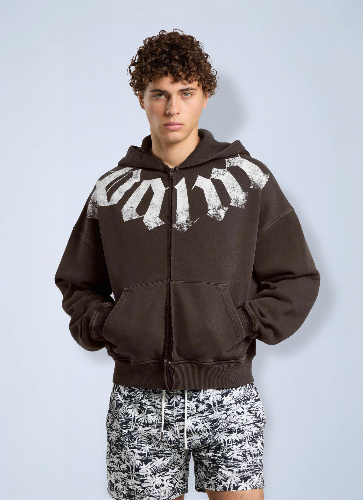 Palm Angels Men Big Neck Logo Zip Loose Hoodie PALM ANGELS