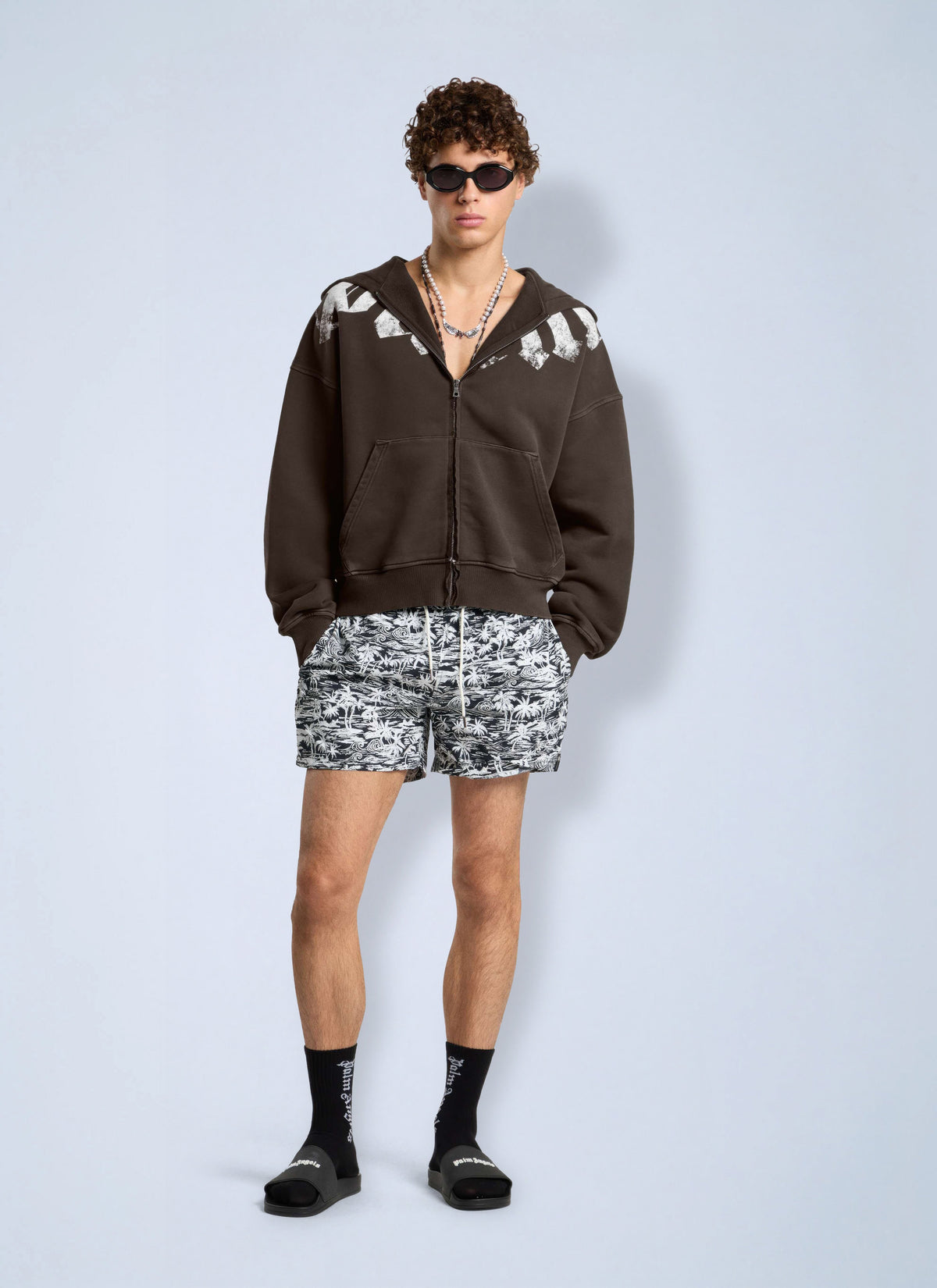 Palm Angels Men Big Neck Logo Zip Loose Hoodie PALM ANGELS