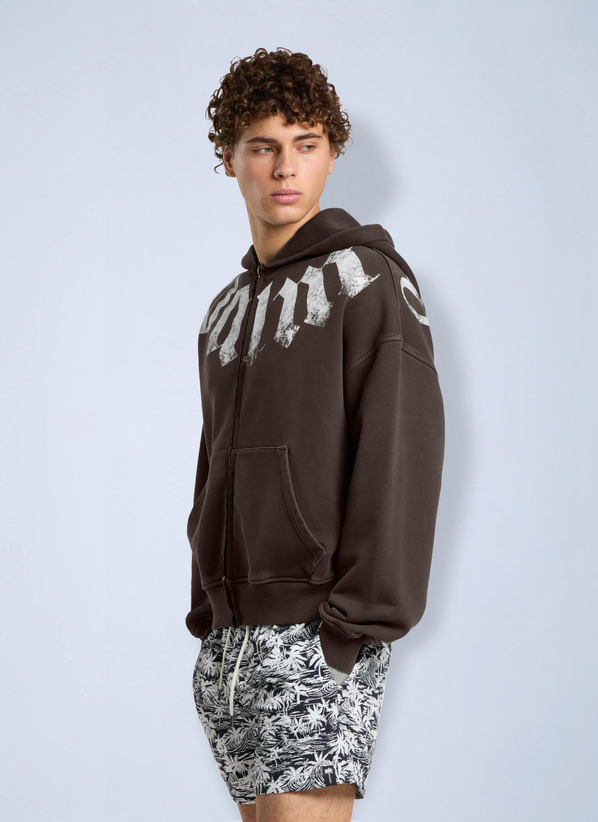 Palm Angels Men Big Neck Logo Zip Loose Hoodie PALM ANGELS