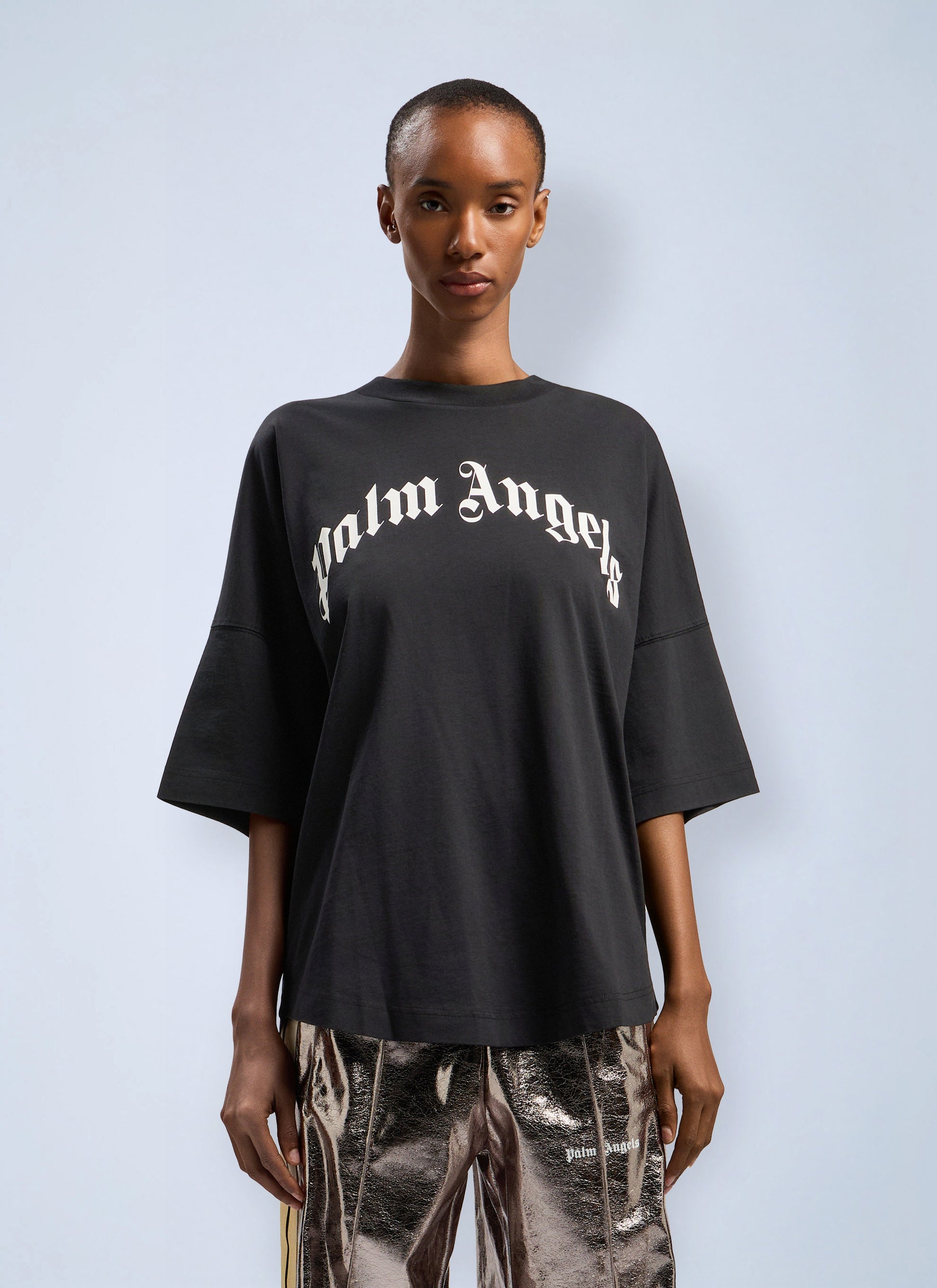 Palm Angels Women Curved Logo Over T-Shirt PALM ANGELS