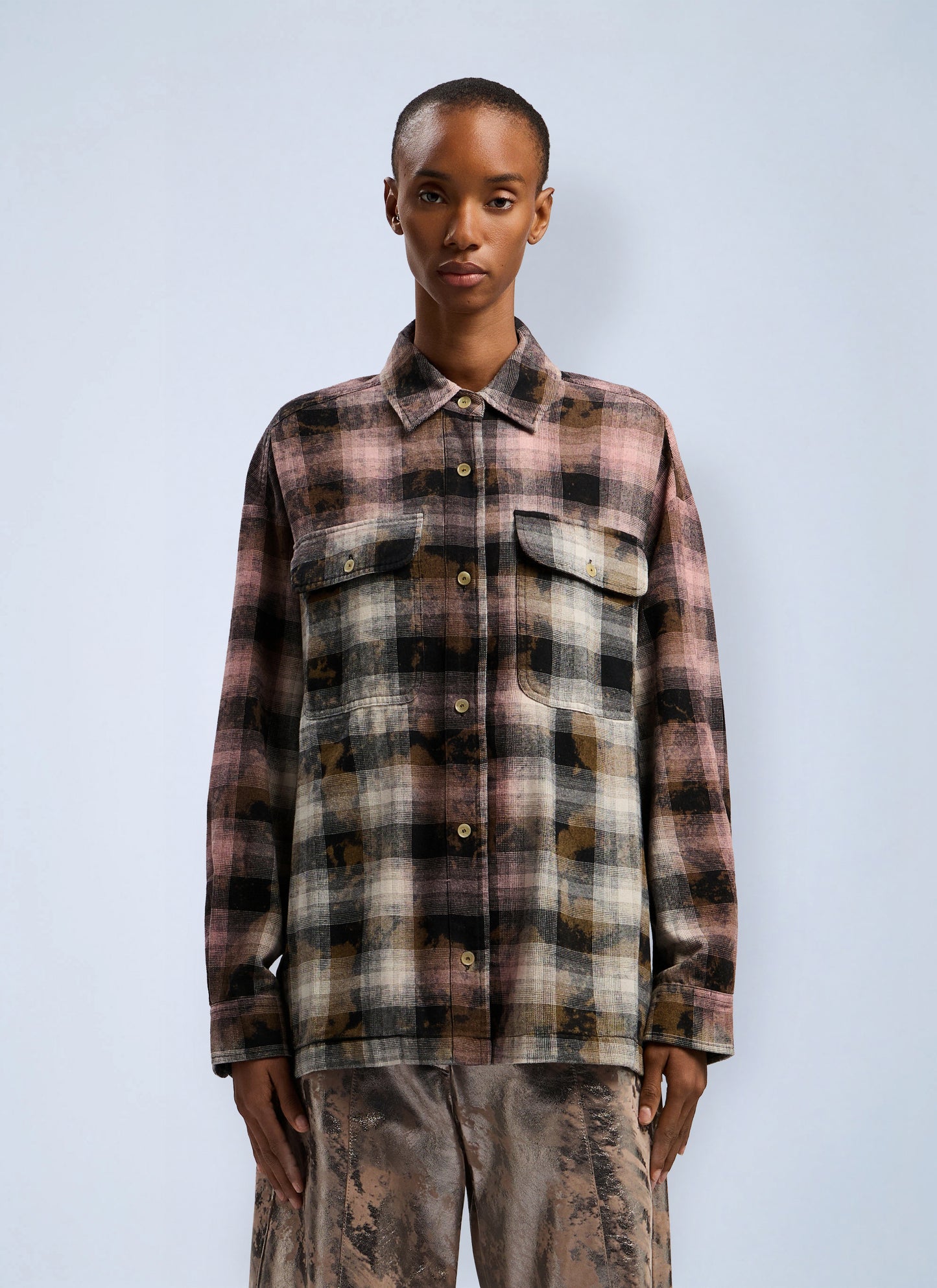 Palm Angels Women Curved Logo Coated Checkshirt PALM ANGELS