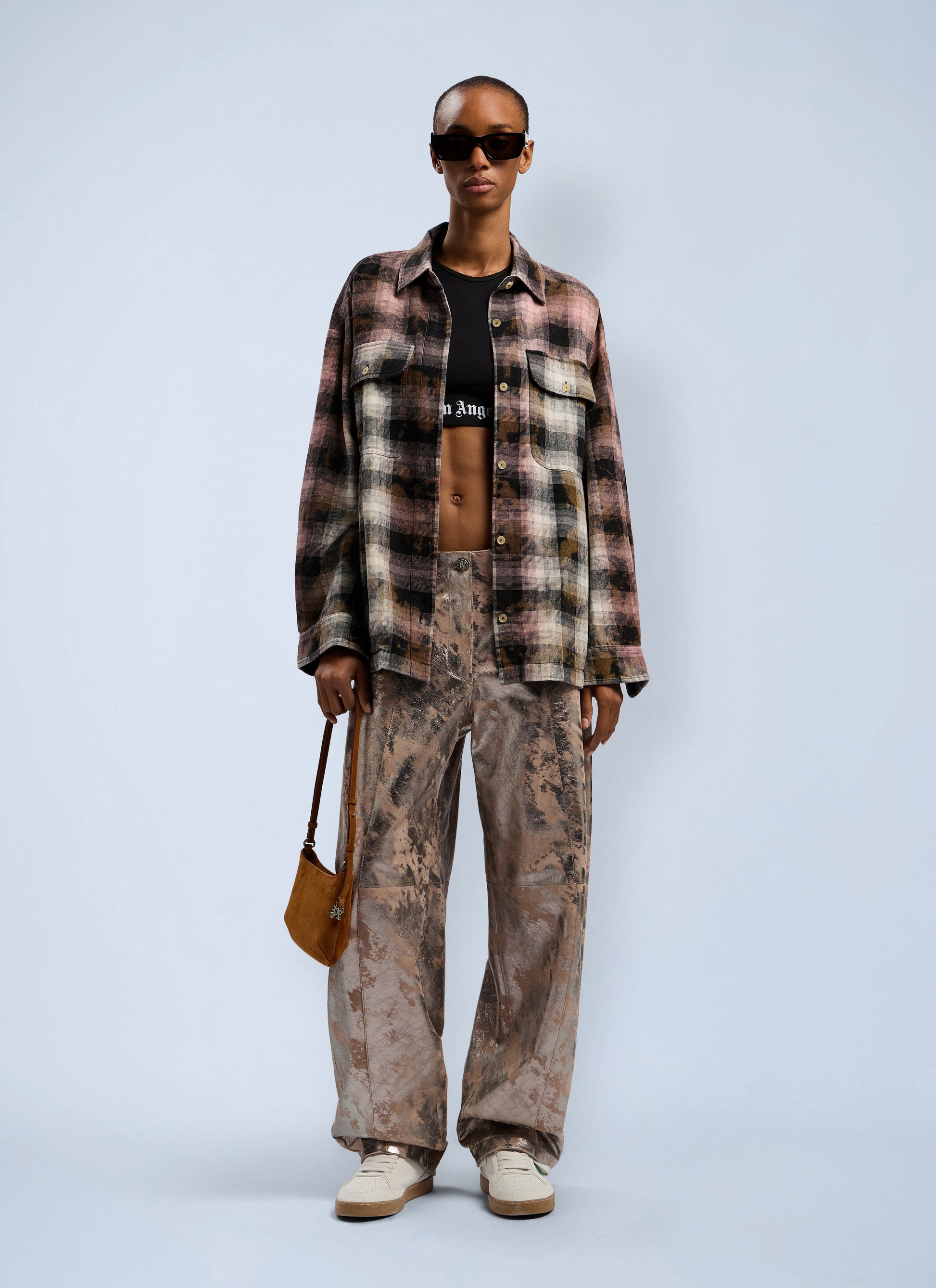 Palm Angels Women Curved Logo Coated Checkshirt PALM ANGELS