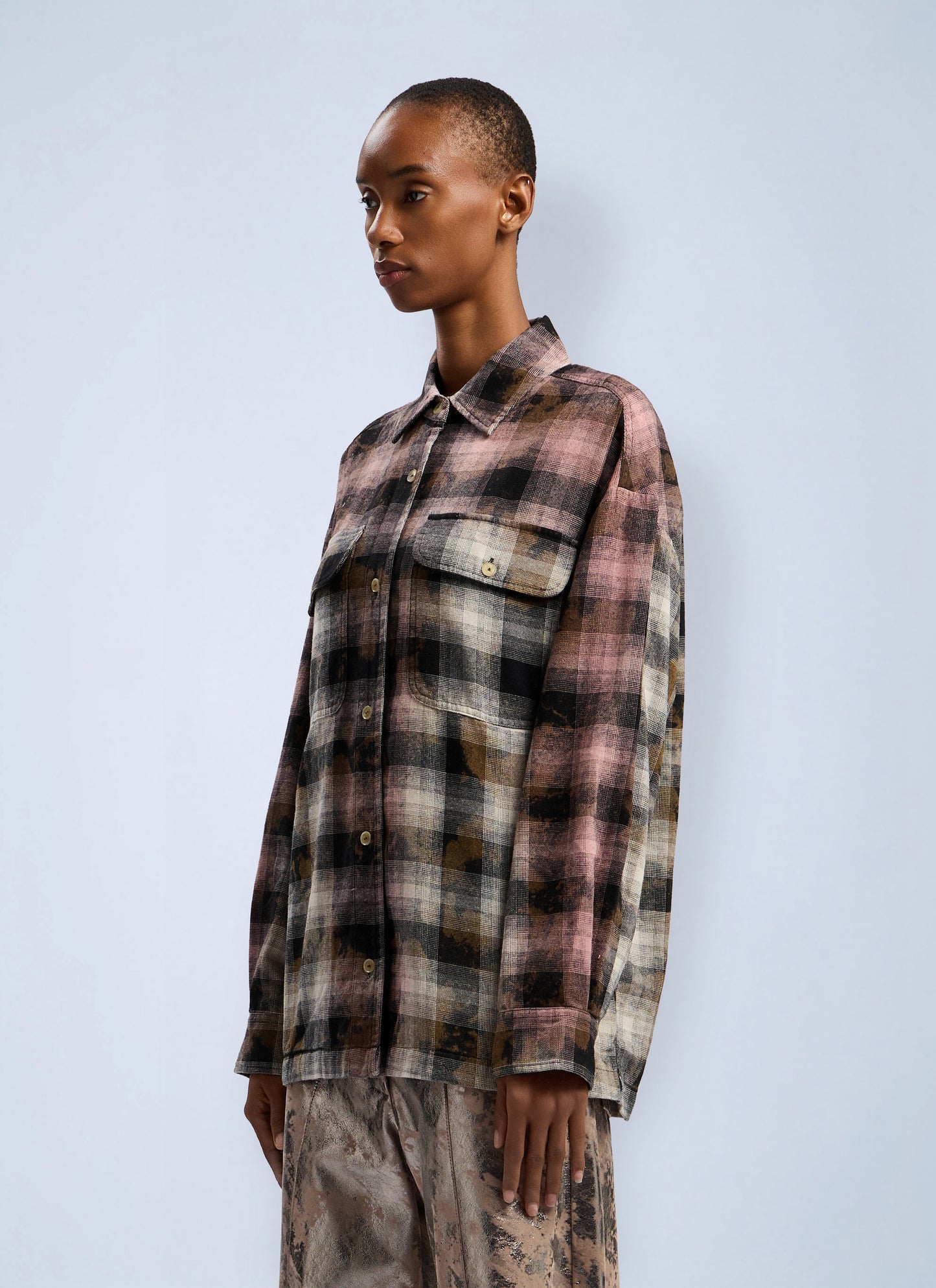 Palm Angels Women Curved Logo Coated Checkshirt PALM ANGELS