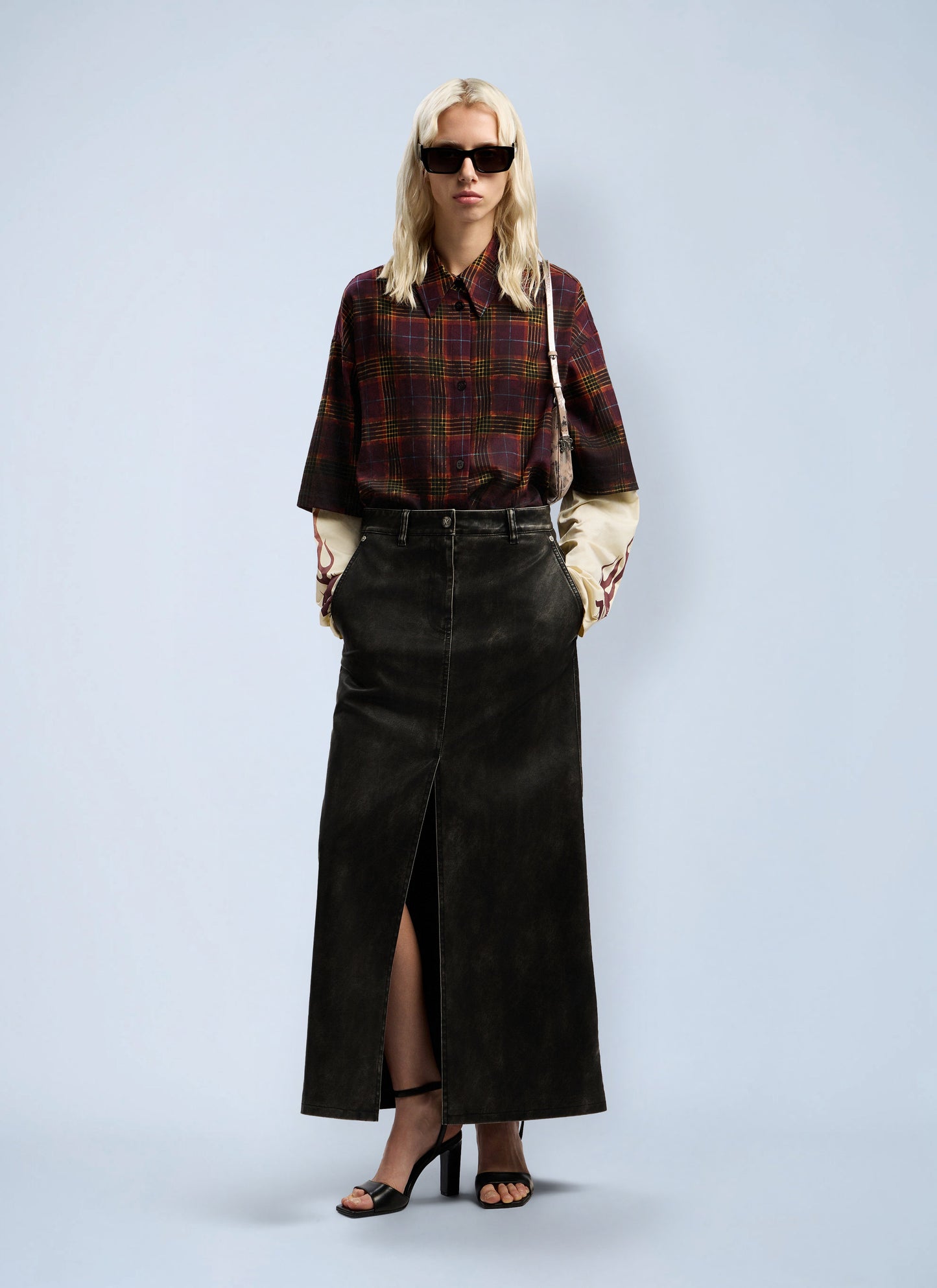Palm Angels Women Curved Logo Coated Long Skirt PALM ANGELS