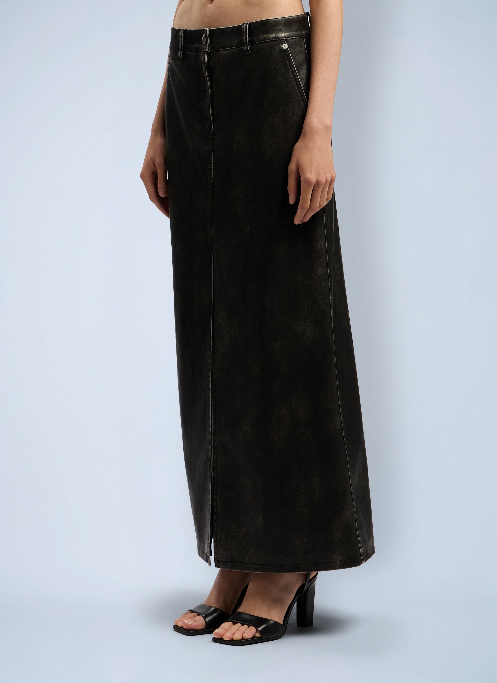 Palm Angels Women Curved Logo Coated Long Skirt PALM ANGELS