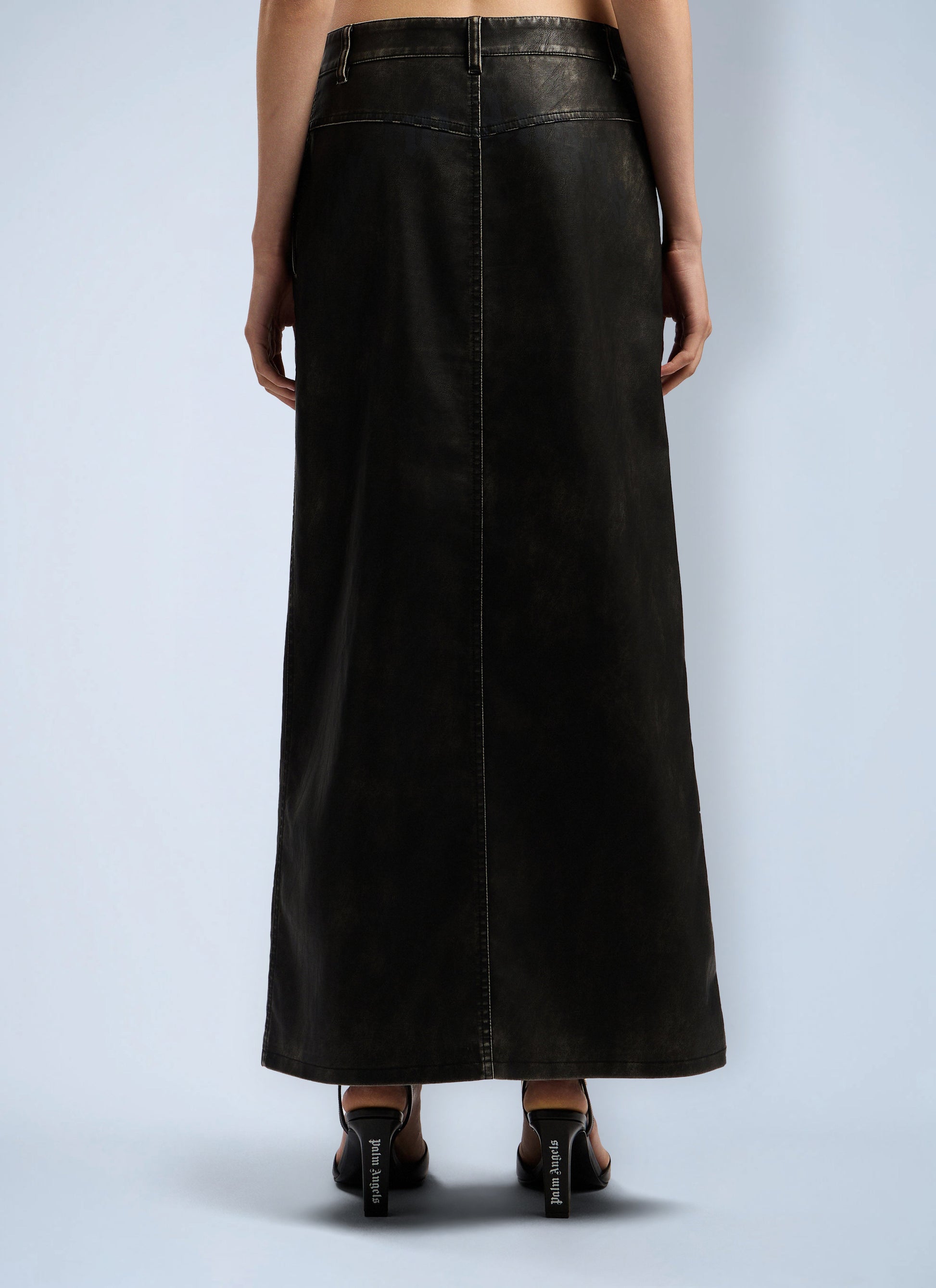 Palm Angels Women Curved Logo Coated Long Skirt PALM ANGELS