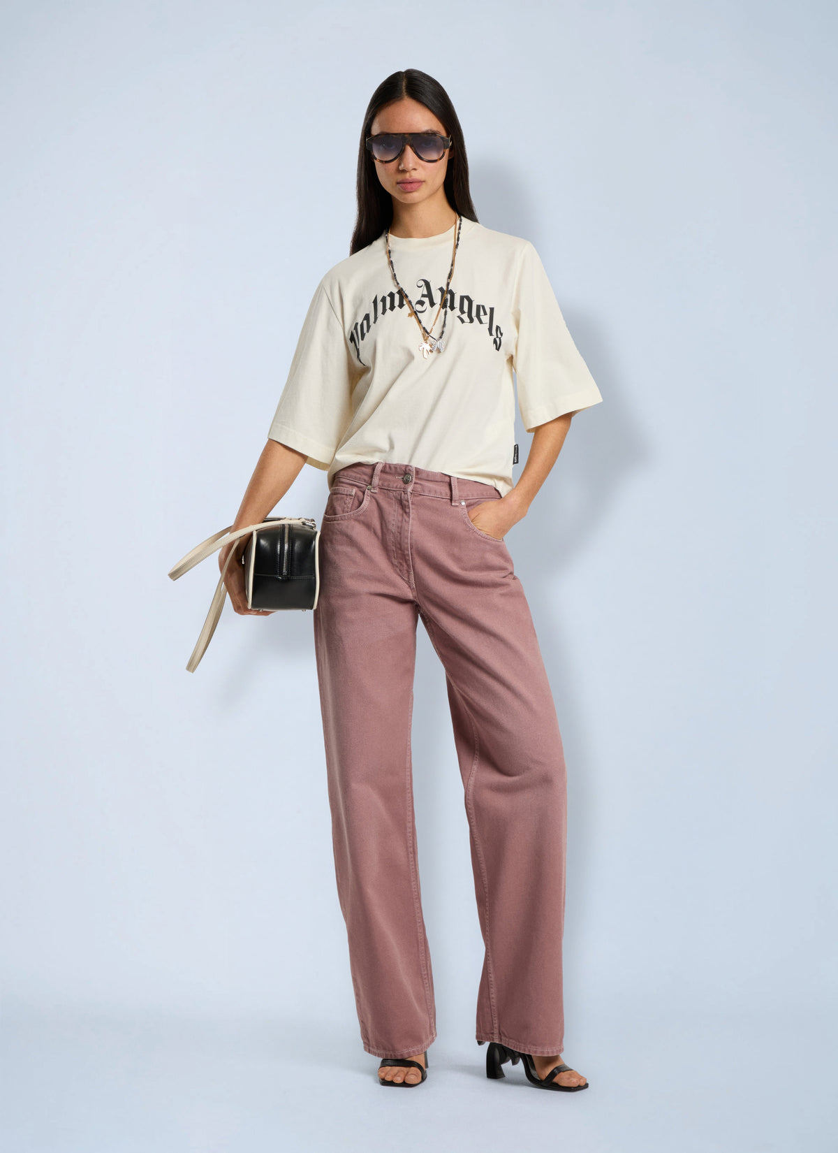 Palm Angels Women Curved Logo Boxy T-Shirt PALM ANGELS