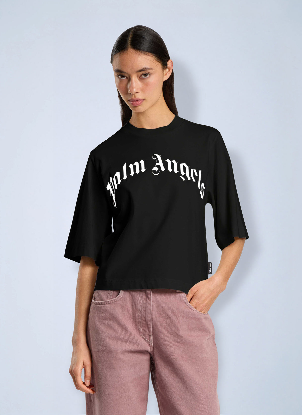 Palm Angels Women Curved Logo Boxy  T-Shirt PALM ANGELS
