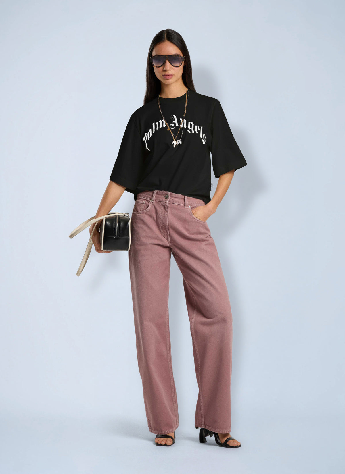 Palm Angels Women Curved Logo Boxy  T-Shirt PALM ANGELS