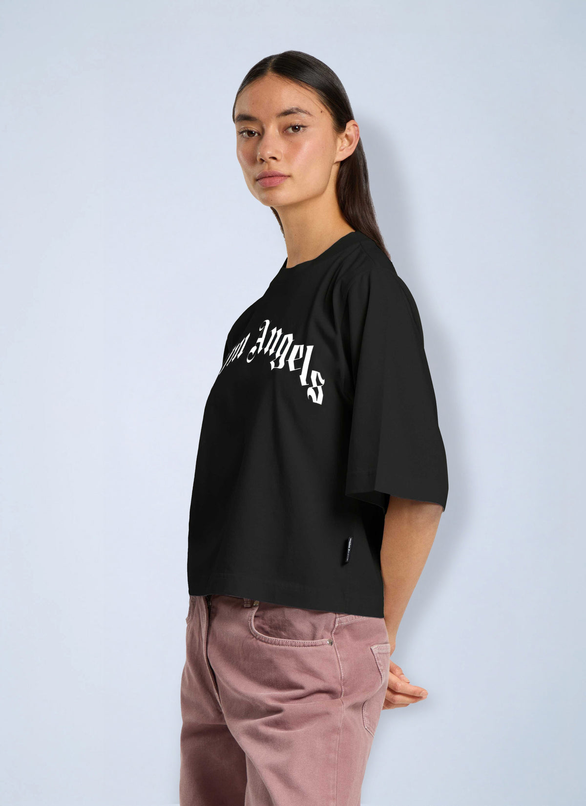 Palm Angels Women Curved Logo Boxy  T-Shirt PALM ANGELS