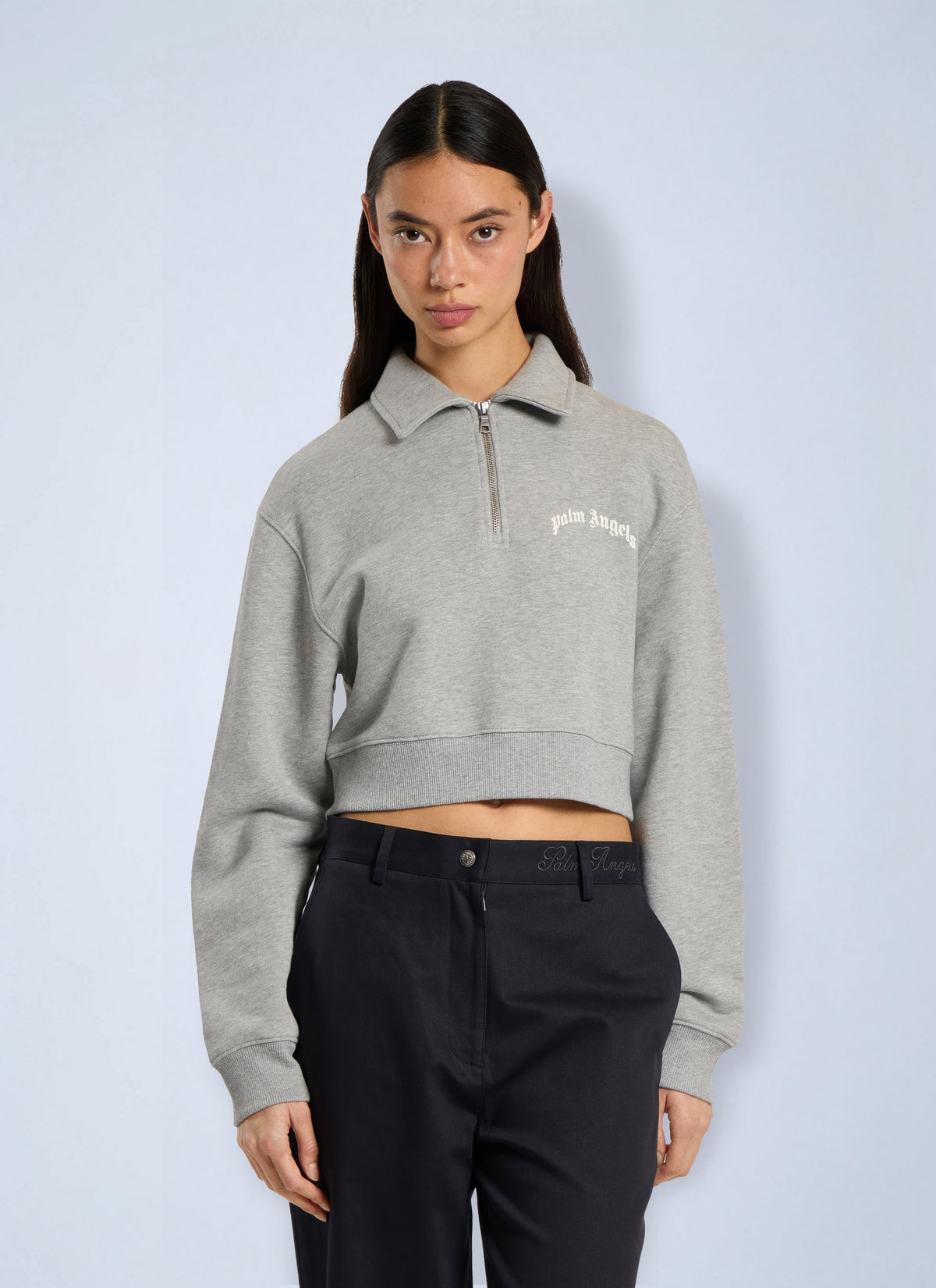 Palm Angels Women Curved Logo Crop Polo Crew Long Sleeve PALM ANGELS