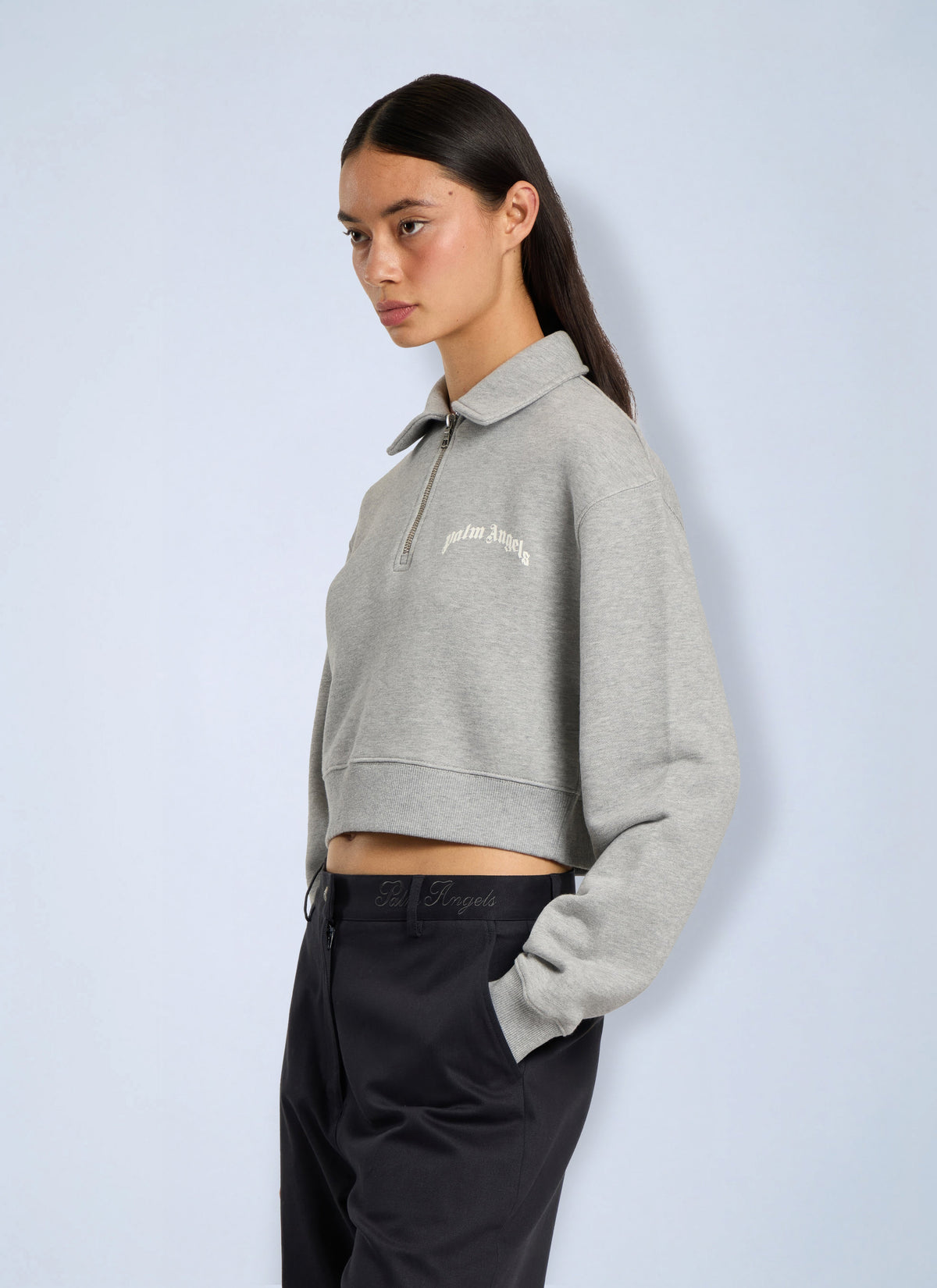 Palm Angels Women Curved Logo Crop Polo Crew Long Sleeve PALM ANGELS