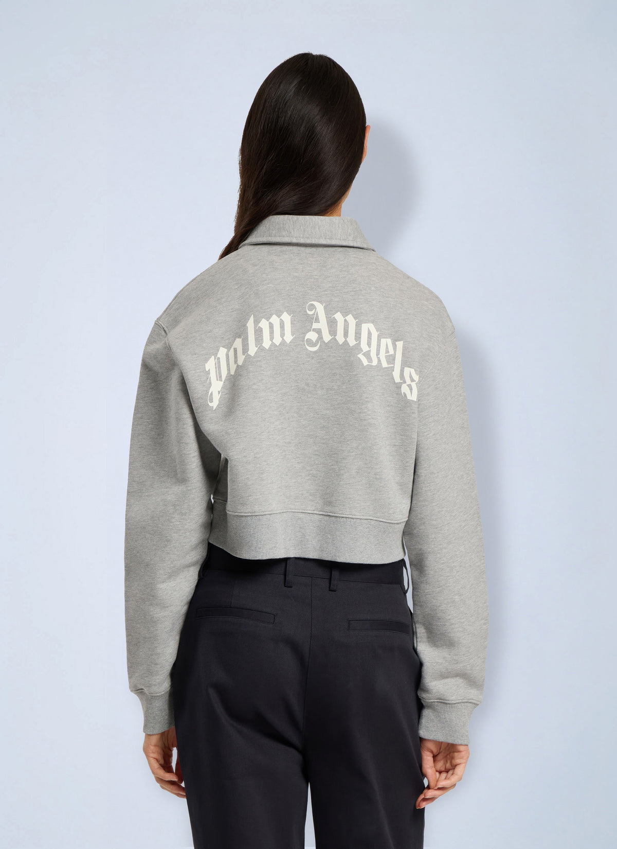 Palm Angels Women Curved Logo Crop Polo Crew Long Sleeve PALM ANGELS