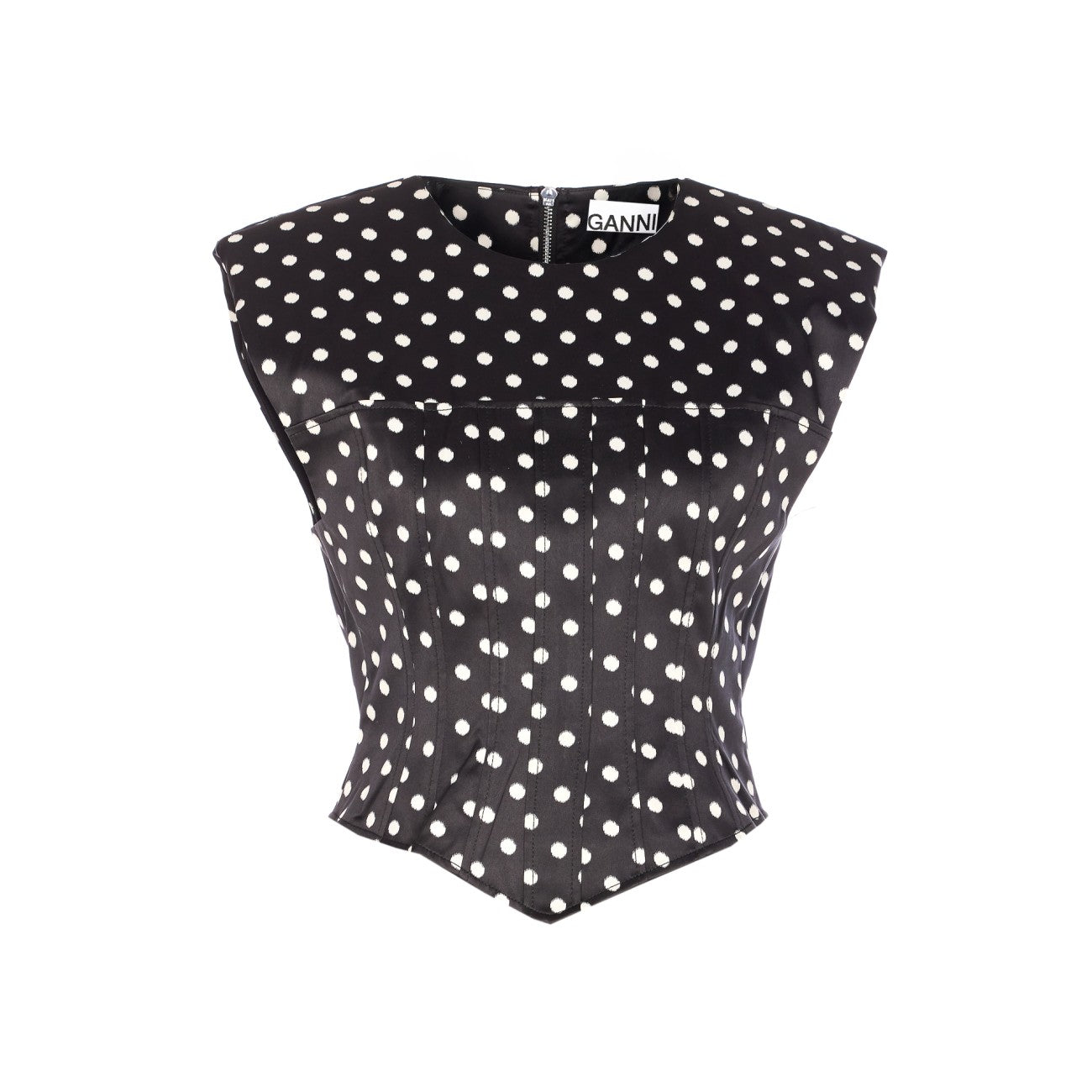 Ganni Women Polka Dots Satin Corset Top GANNI