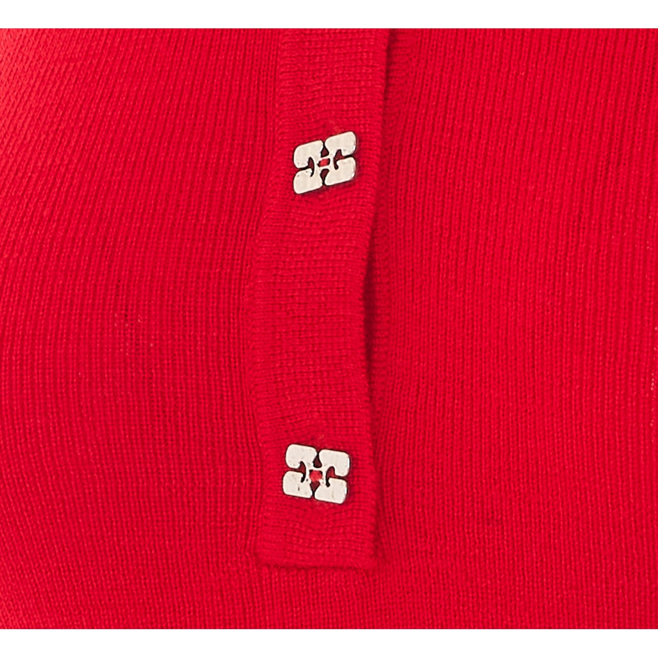 Ganni Women Polo Shirt In Red Merino With Logo Buttons GANNI