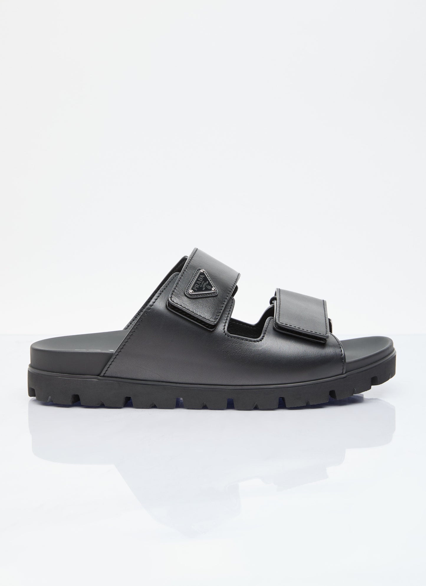Prada Men Logo Plaque Leather Slides PRADA