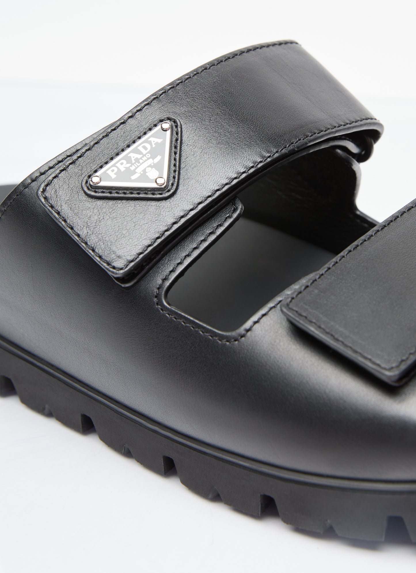 Prada Men Logo Plaque Leather Slides PRADA