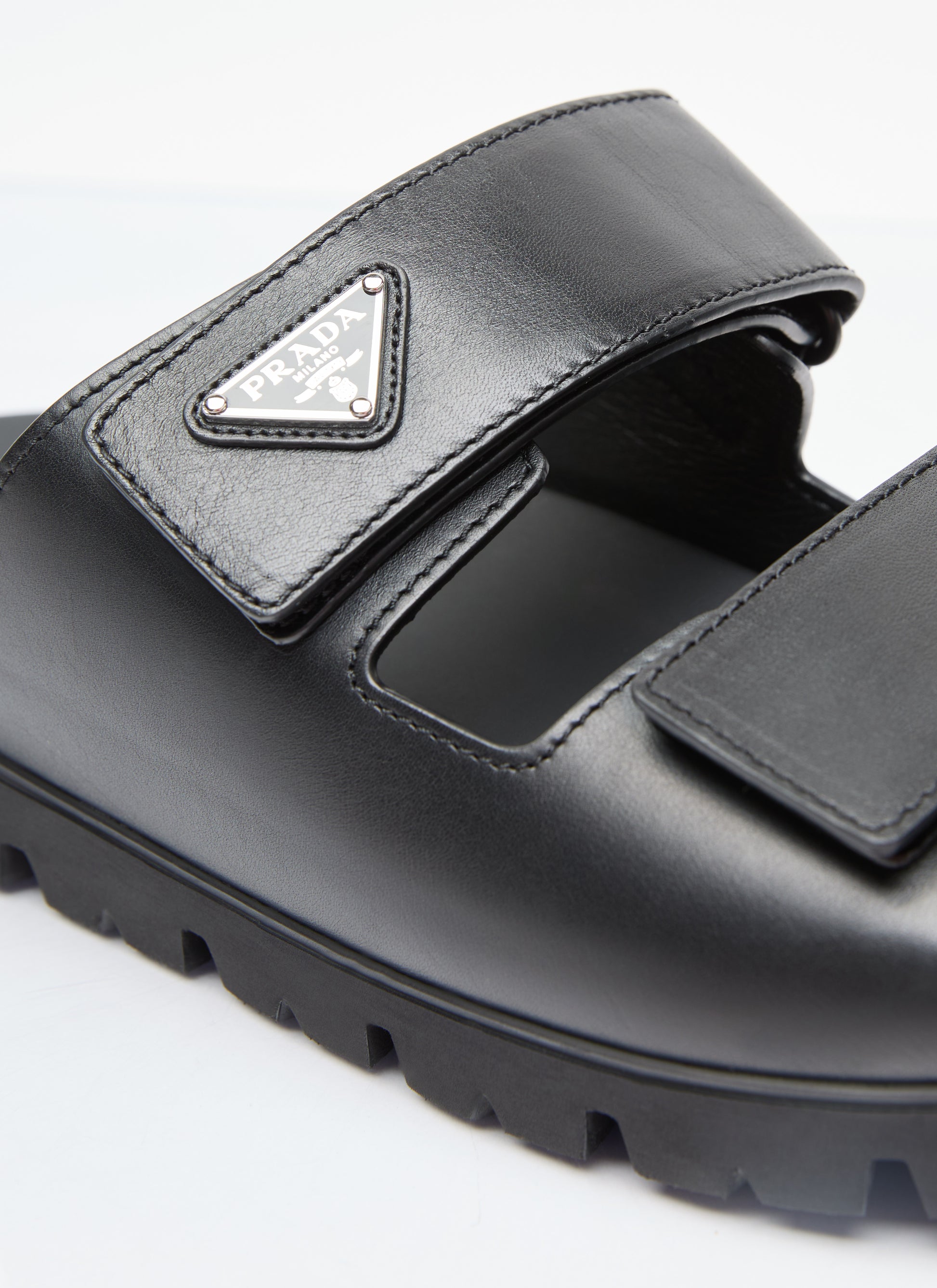 Prada Men Logo Plaque Leather Slides PRADA