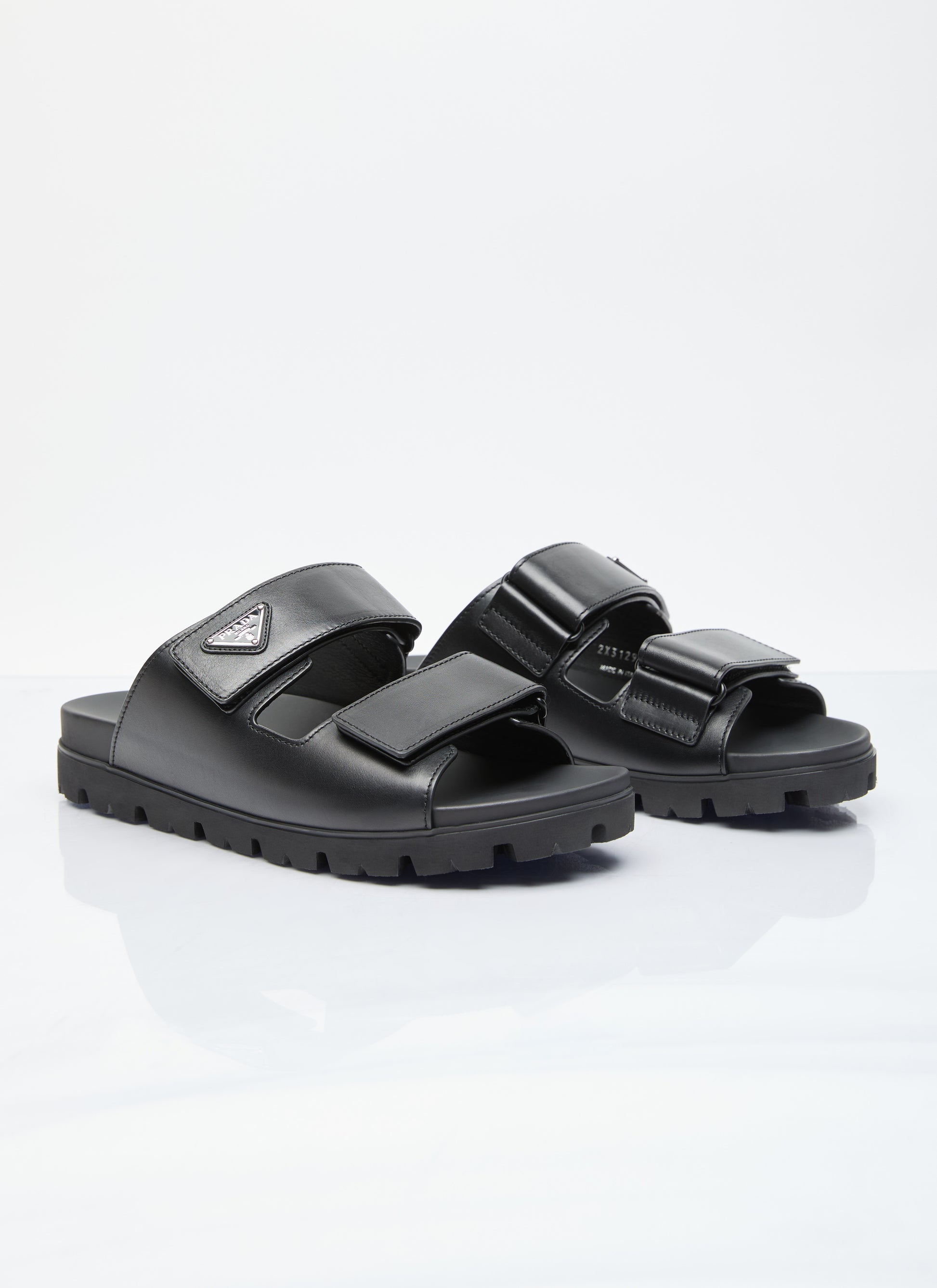 Prada Men Logo Plaque Leather Slides PRADA