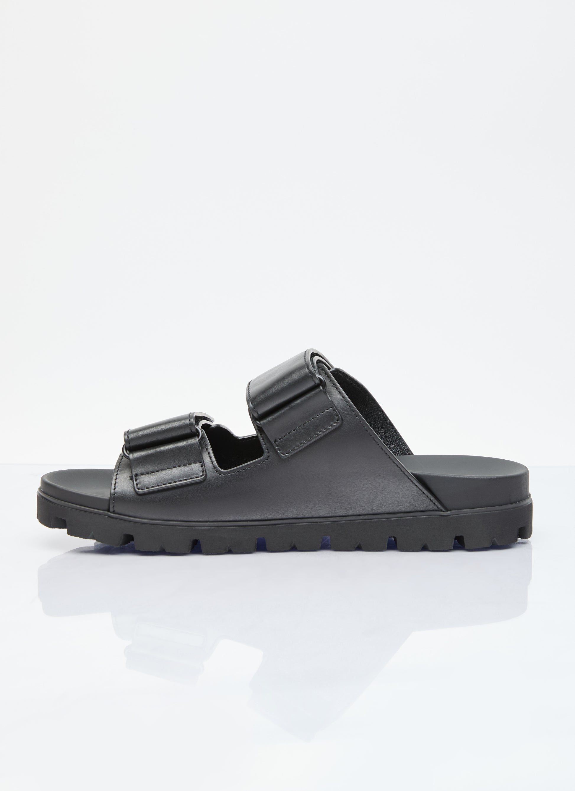 Prada Men Logo Plaque Leather Slides PRADA