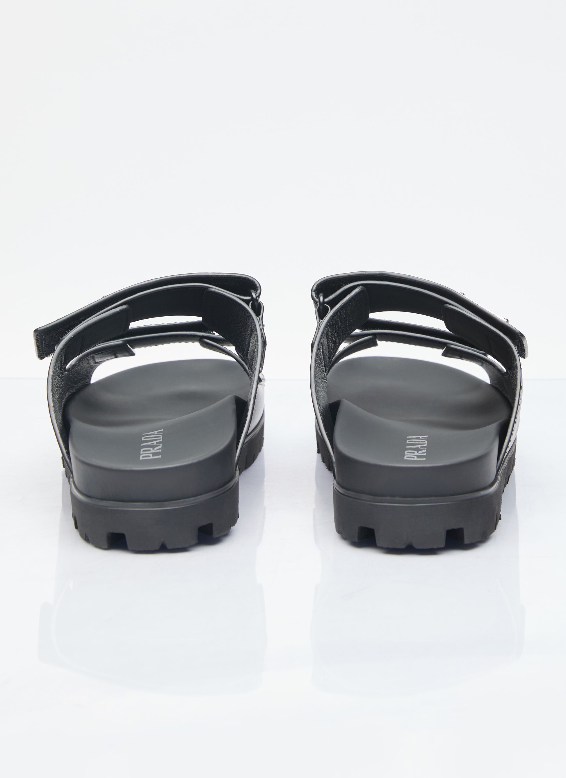 Prada Men Logo Plaque Leather Slides PRADA