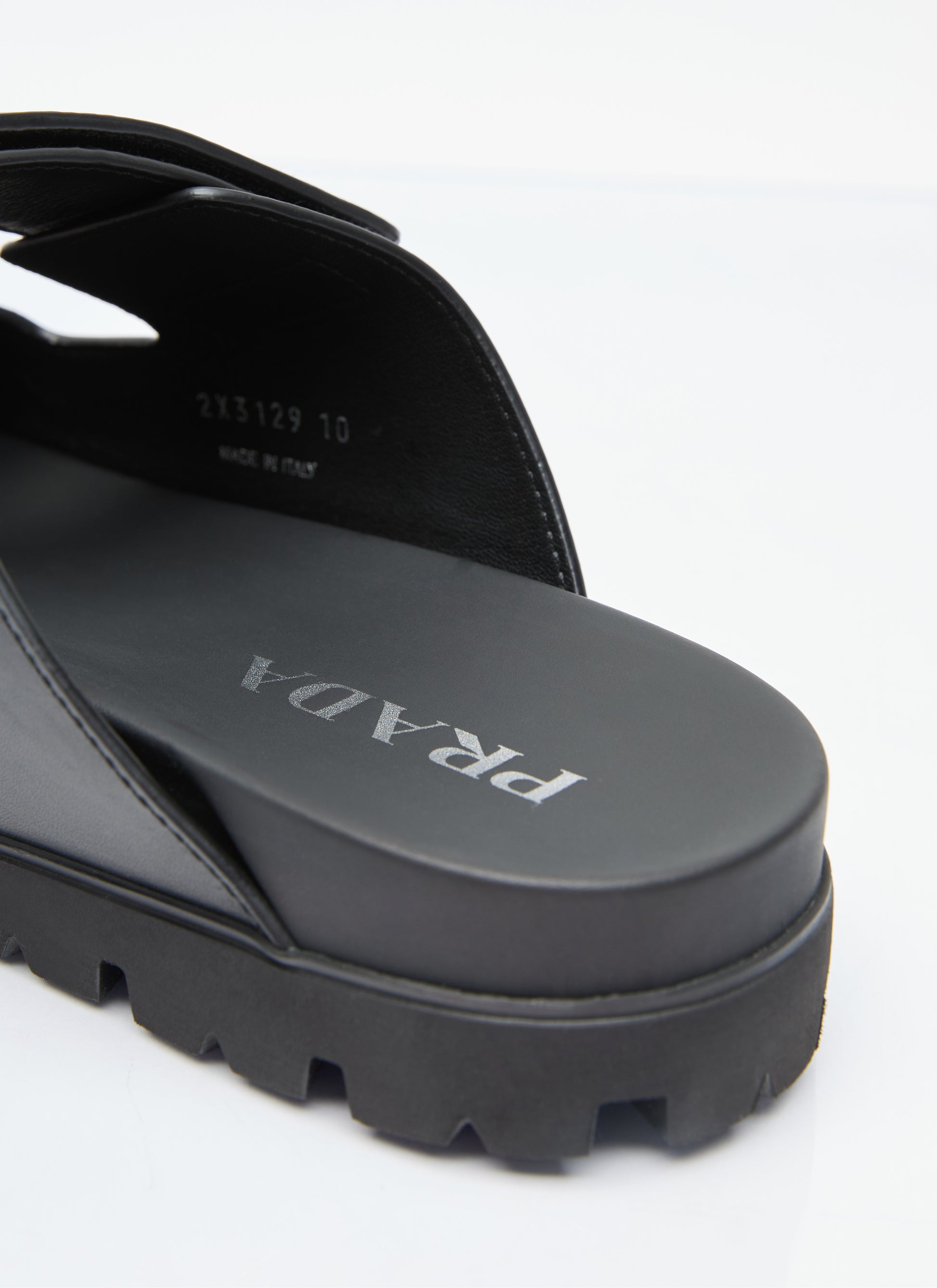 Prada Men Logo Plaque Leather Slides PRADA