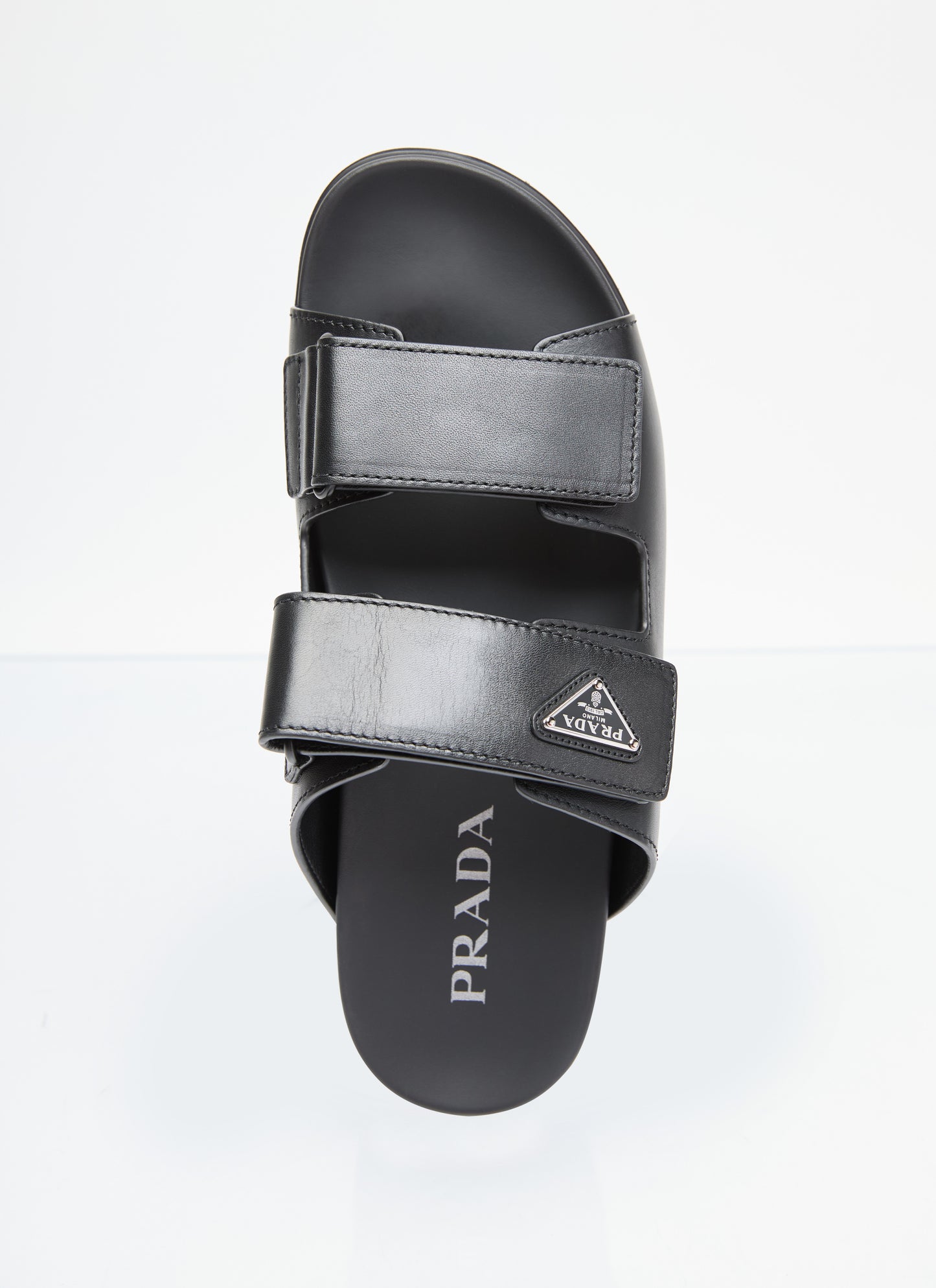 Prada Men Logo Plaque Leather Slides PRADA