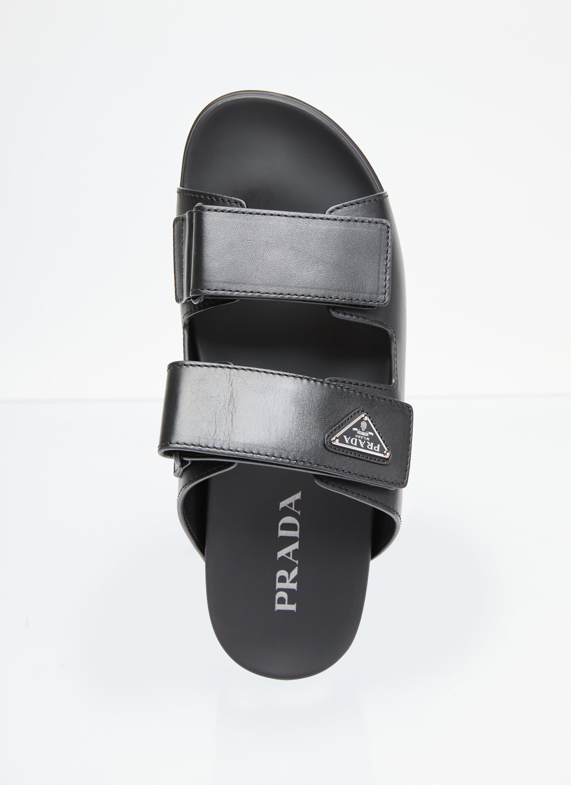 Prada Men Logo Plaque Leather Slides PRADA