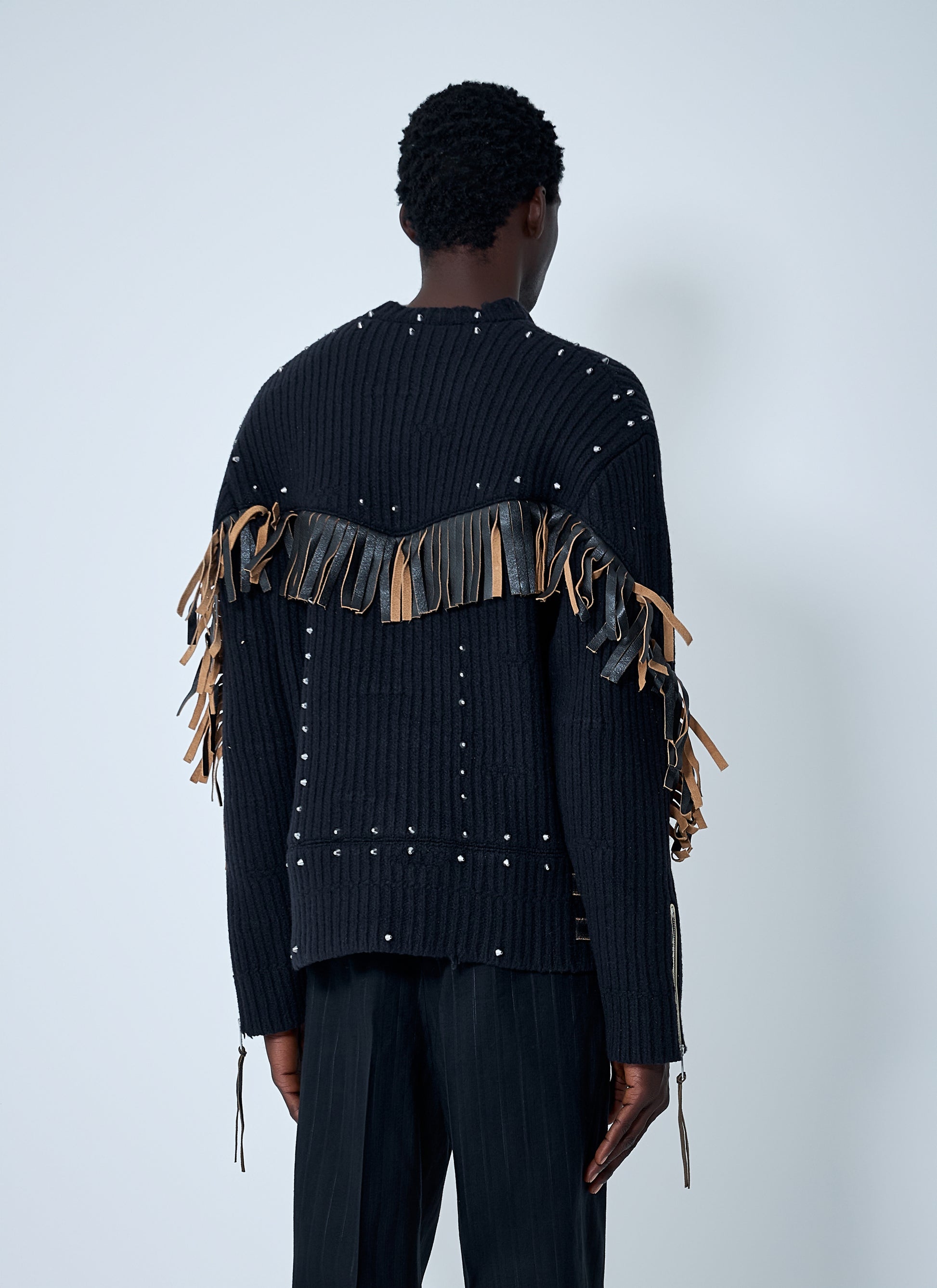Prada Men Leather Embellished Wool Sweater PRADA