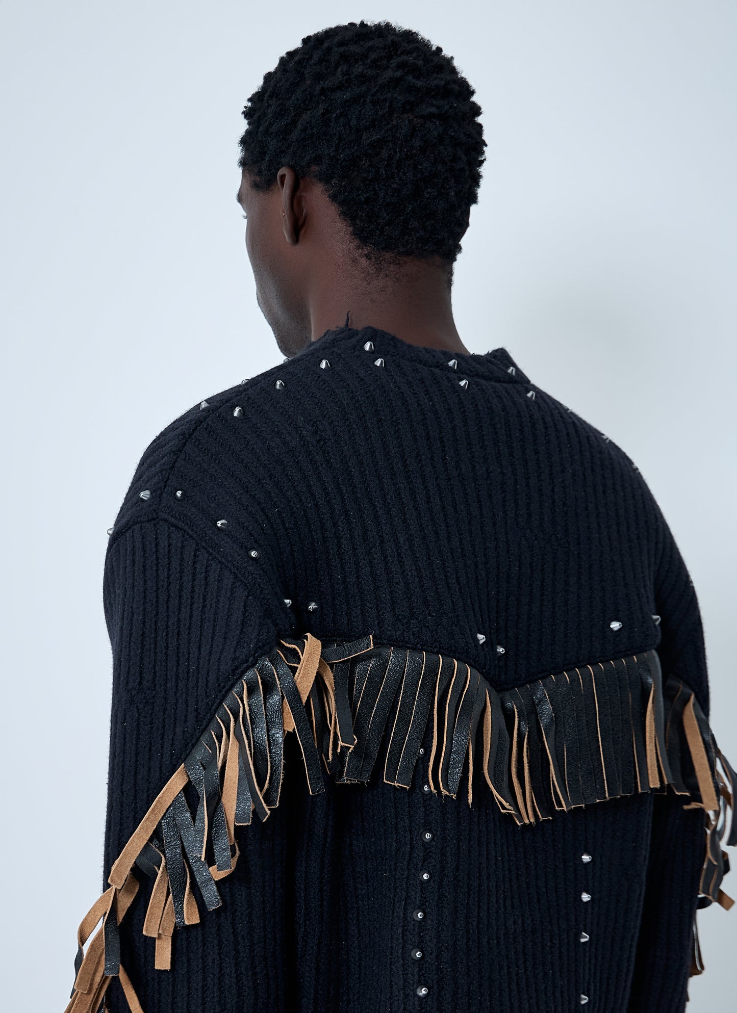 Prada Men Leather Embellished Wool Sweater PRADA