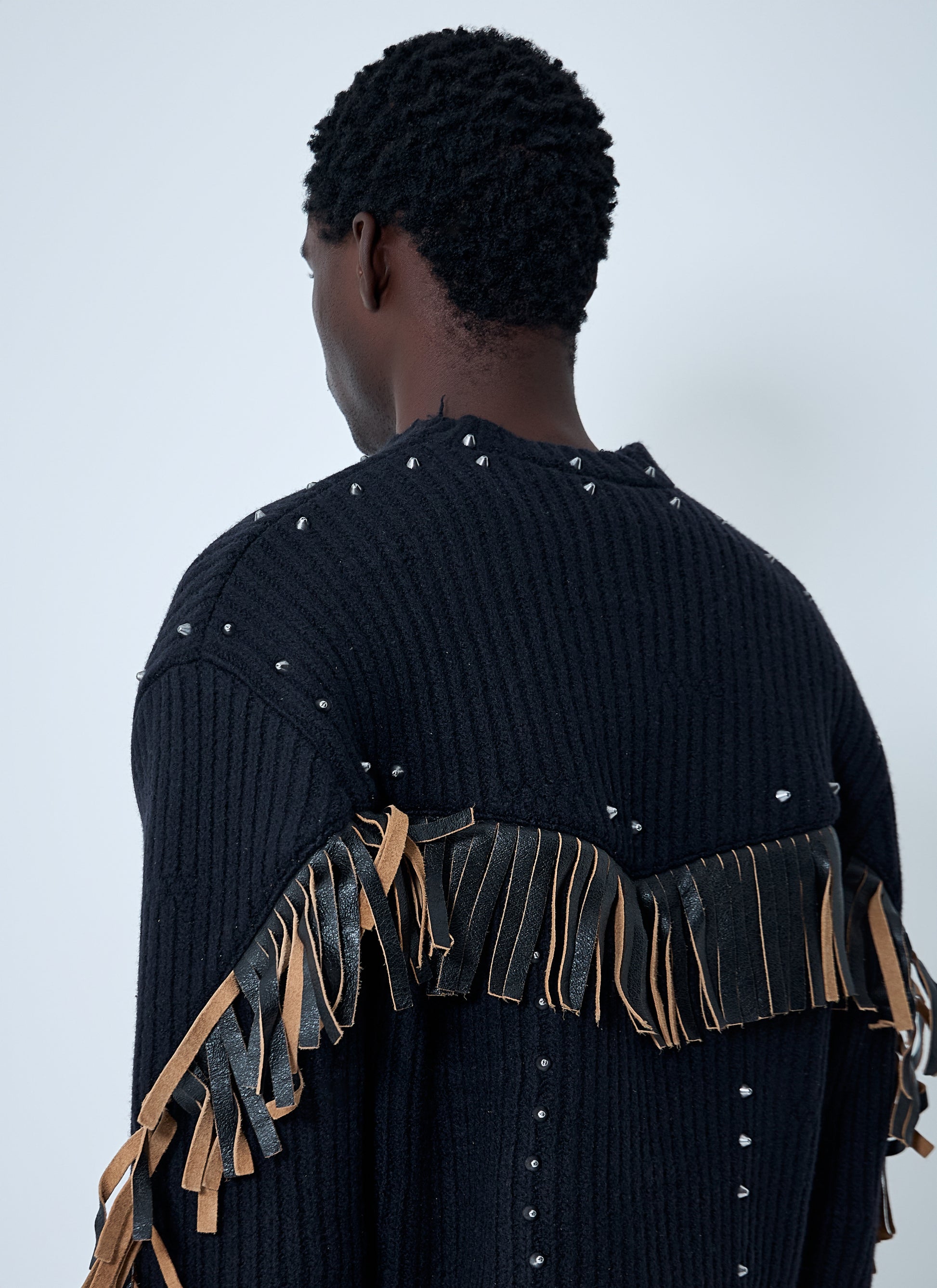 Prada Men Leather Embellished Wool Sweater PRADA