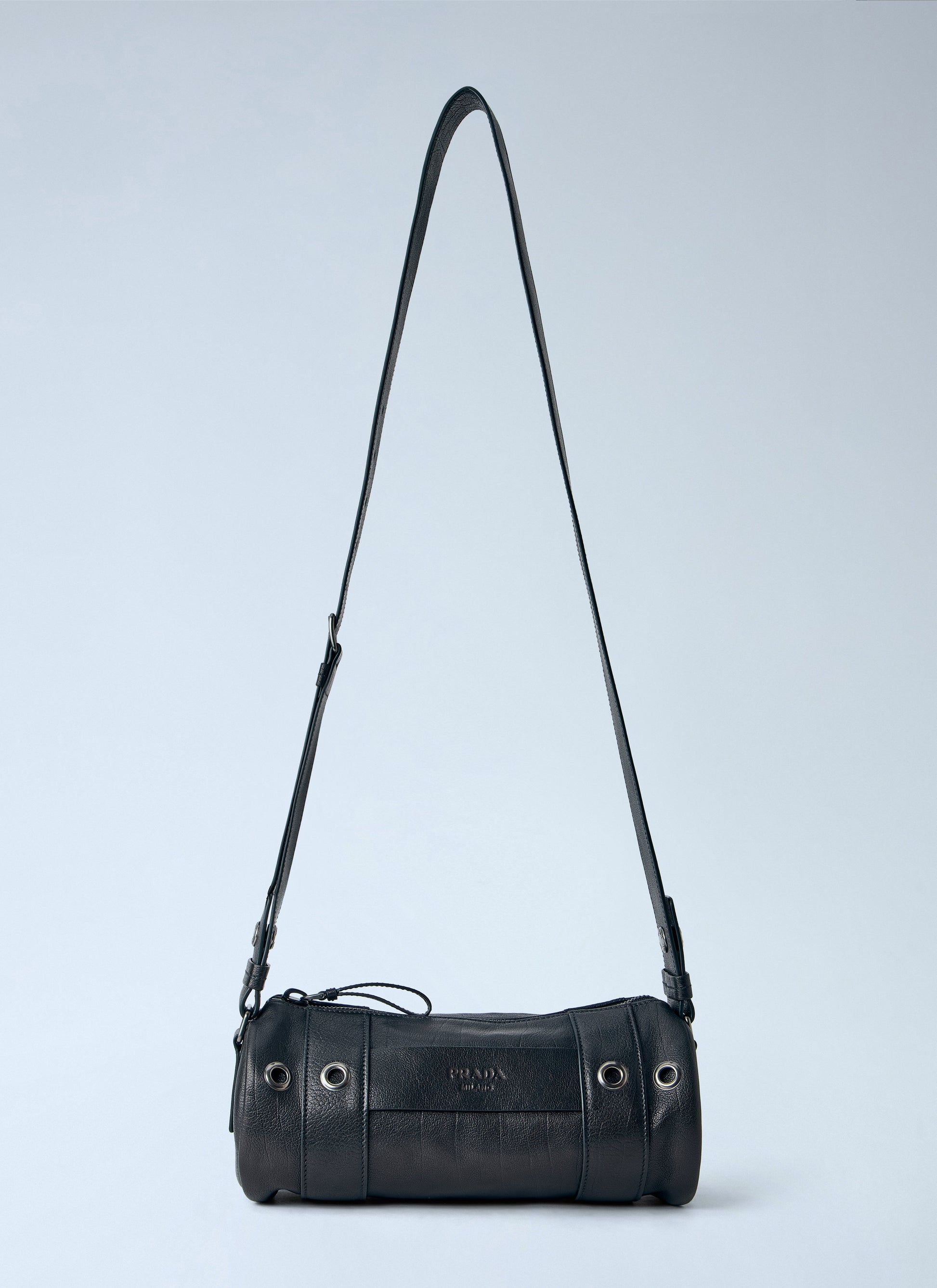 Prada Men Eyelet Detail Leather Cylinder Bag PRADA
