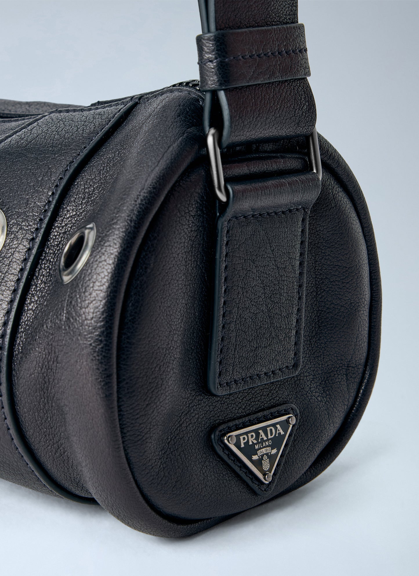 Prada Men Eyelet Detail Leather Cylinder Bag PRADA