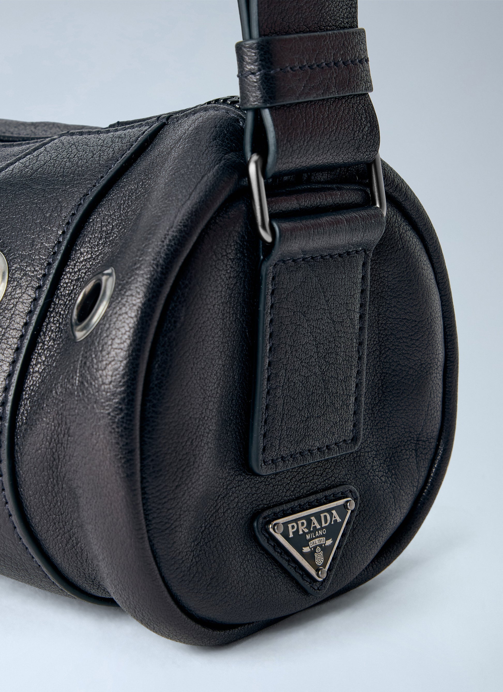Prada Men Eyelet Detail Leather Cylinder Bag PRADA