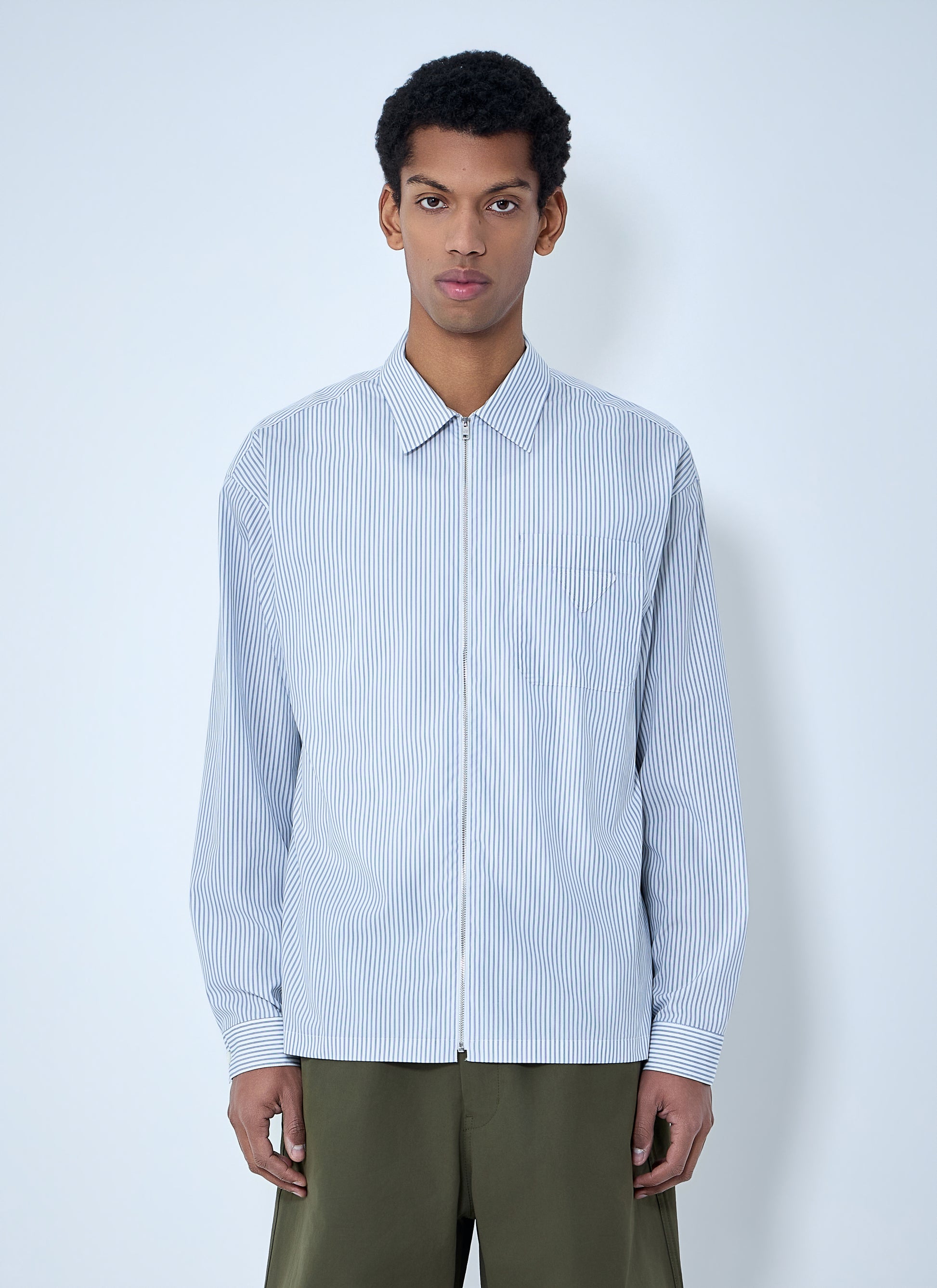 Prada Men Zip-Front Stripe Shirt PRADA